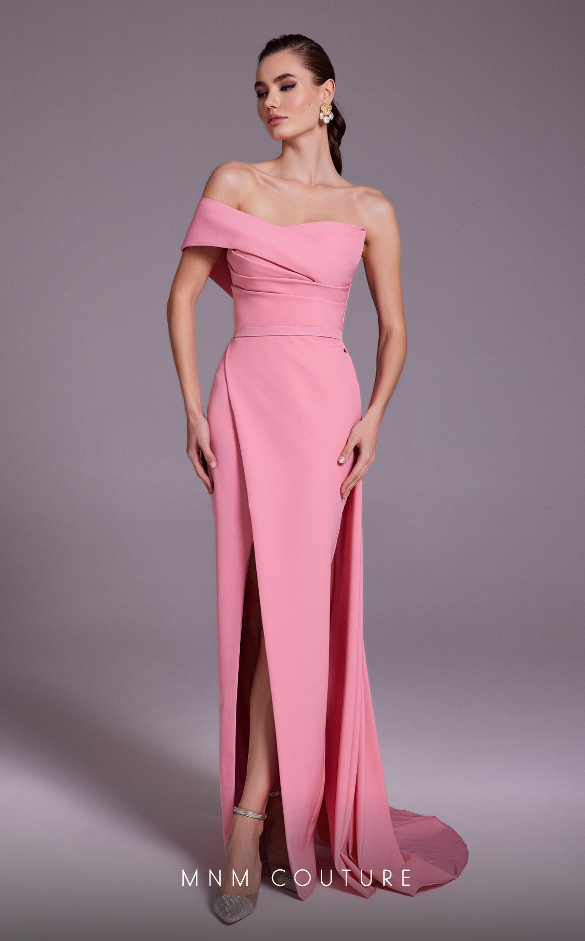 Nour Fathallah N0535 - Strapless Crepe Gown with Sarong Skirt & Tail