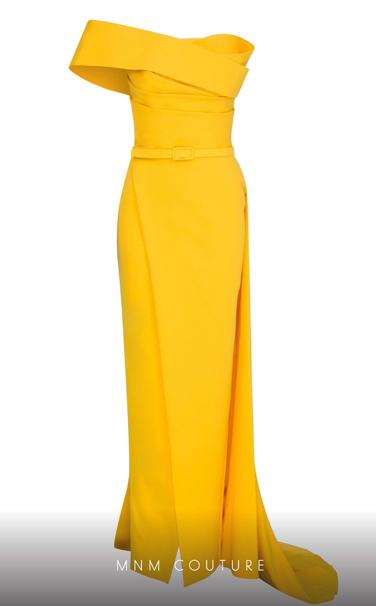 Nour Fathallah N0535 - Strapless Crepe Gown with Sarong Skirt & Tail