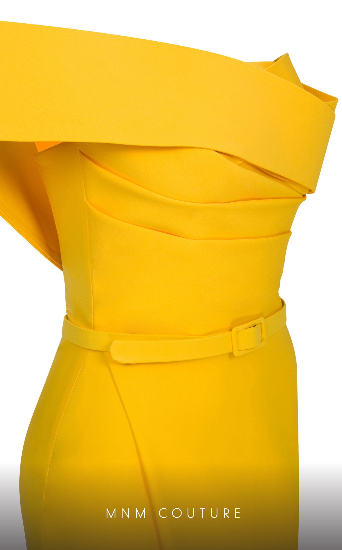 Nour Fathallah N0535 - Strapless Crepe Gown with Sarong Skirt & Tail