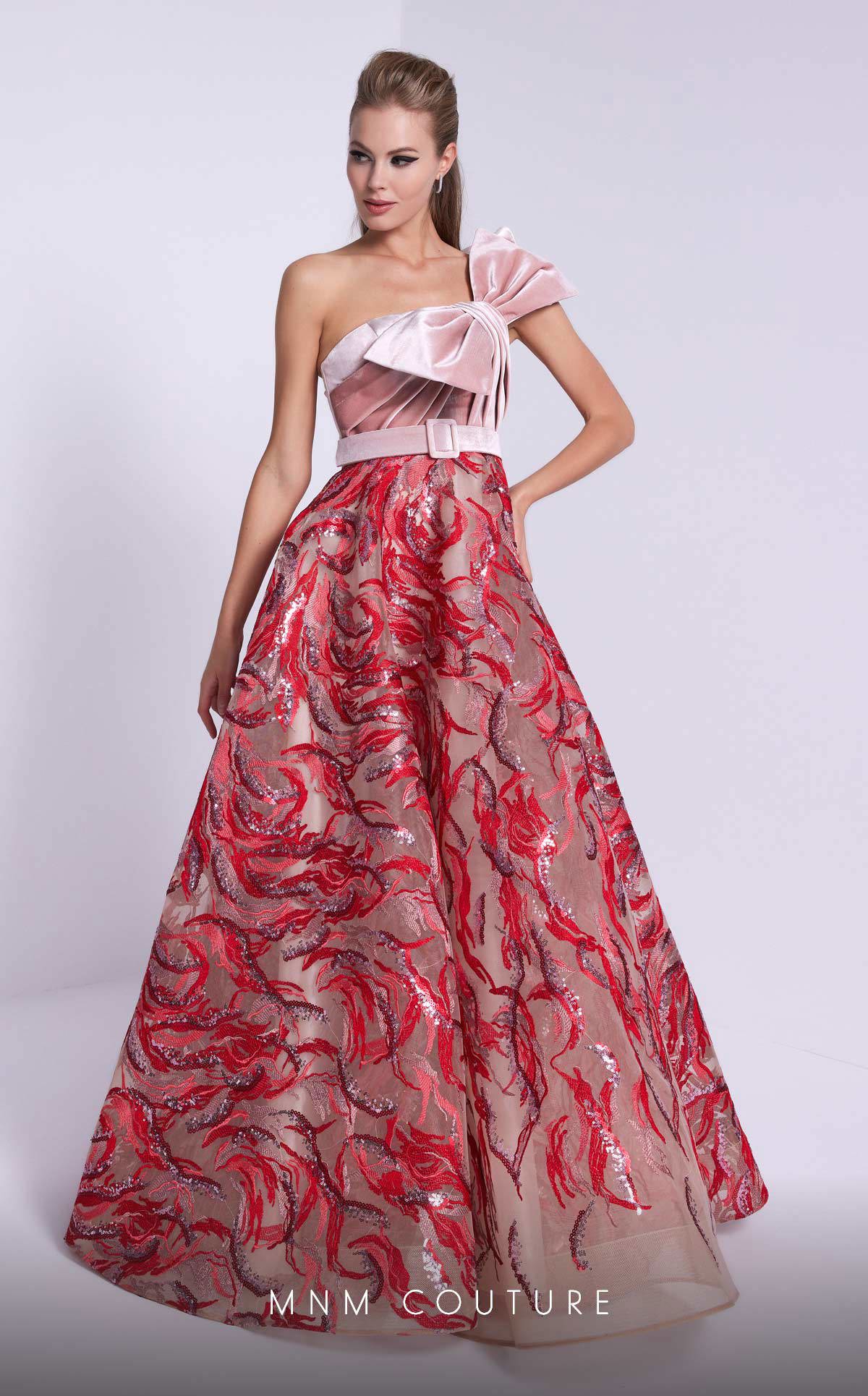 Nour Fathallah N0576 - Embroidered Crepe Gown with Asymmetrical Neckline
