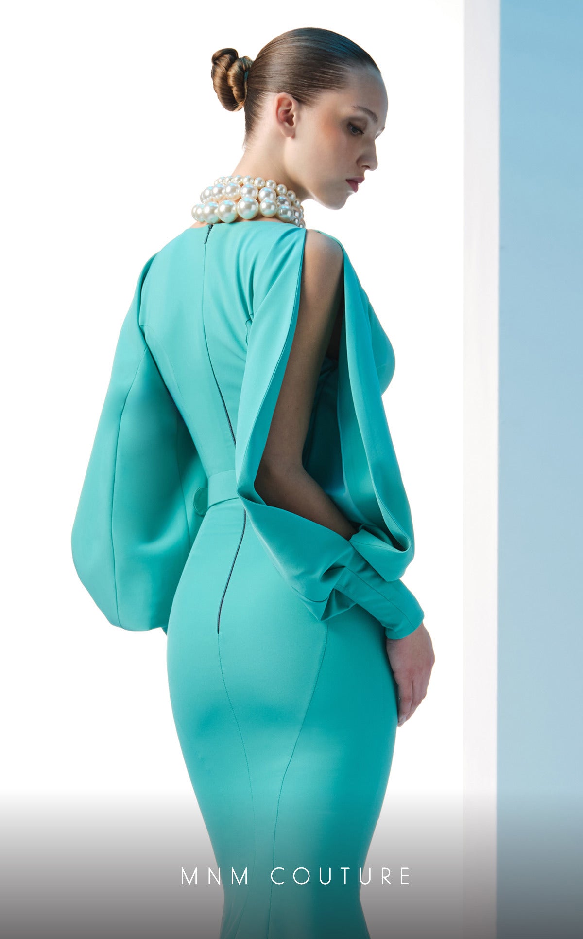 Nour Fathallah N0605 - Crepe Mermaid Gown with Puffed Sleeves