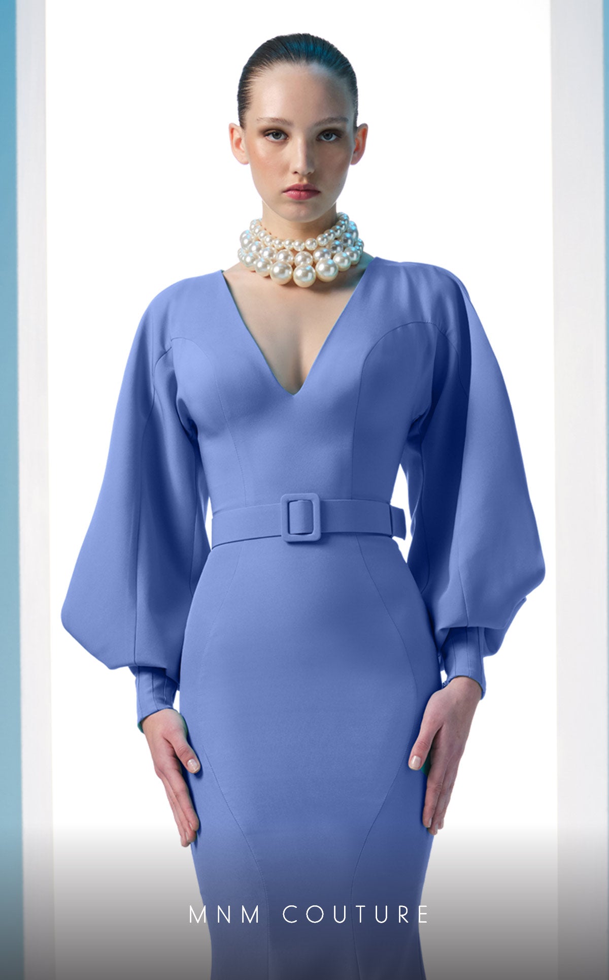 Nour Fathallah N0605 - Crepe Mermaid Gown with Puffed Sleeves