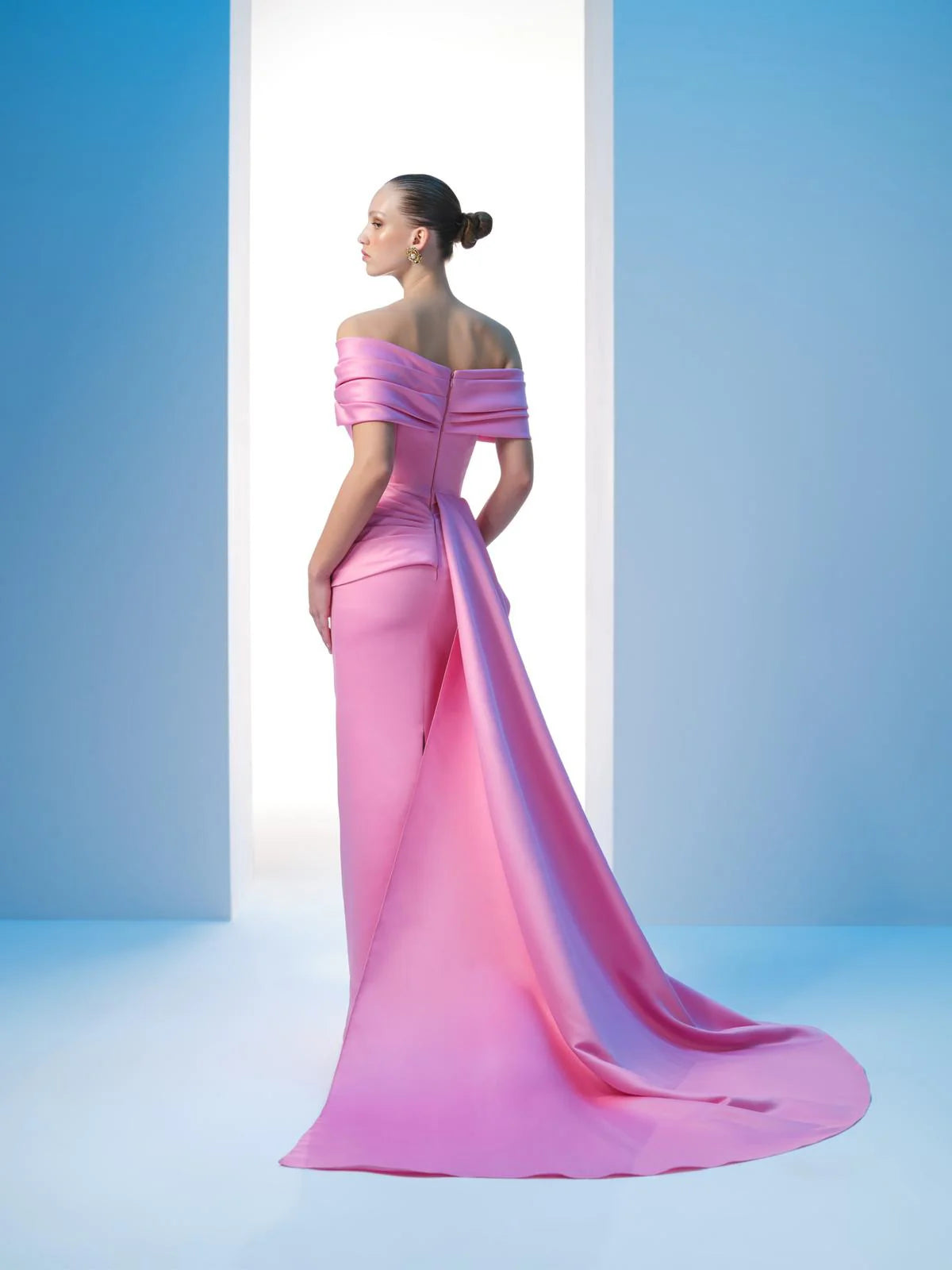Nour Fathallah N0607 - Strapless Matt Satin Gown with Draped Details
