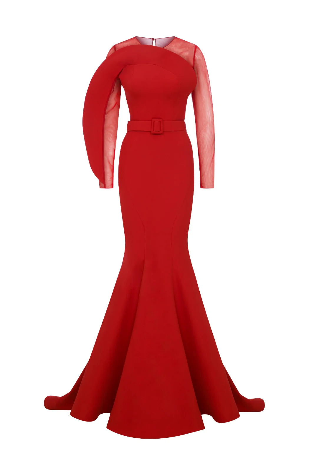 Nour Fathallah N0613 - Crepe Mermaid Gown with Illusion Round Neck