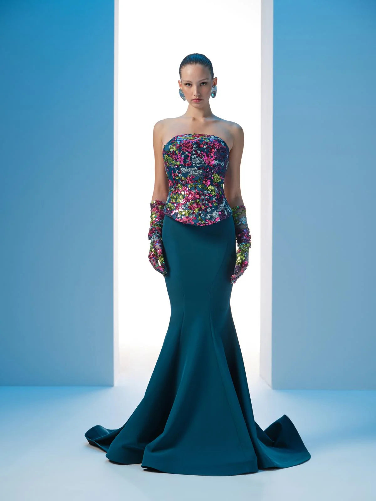 Nour Fathallah N0616 - Strapless Embroidered Mermaid Gown with Corset