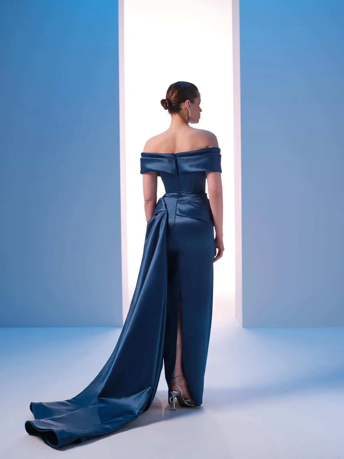Nour Fathallah N0617 - Strapless Matt Satin & Payet Gown with Tail