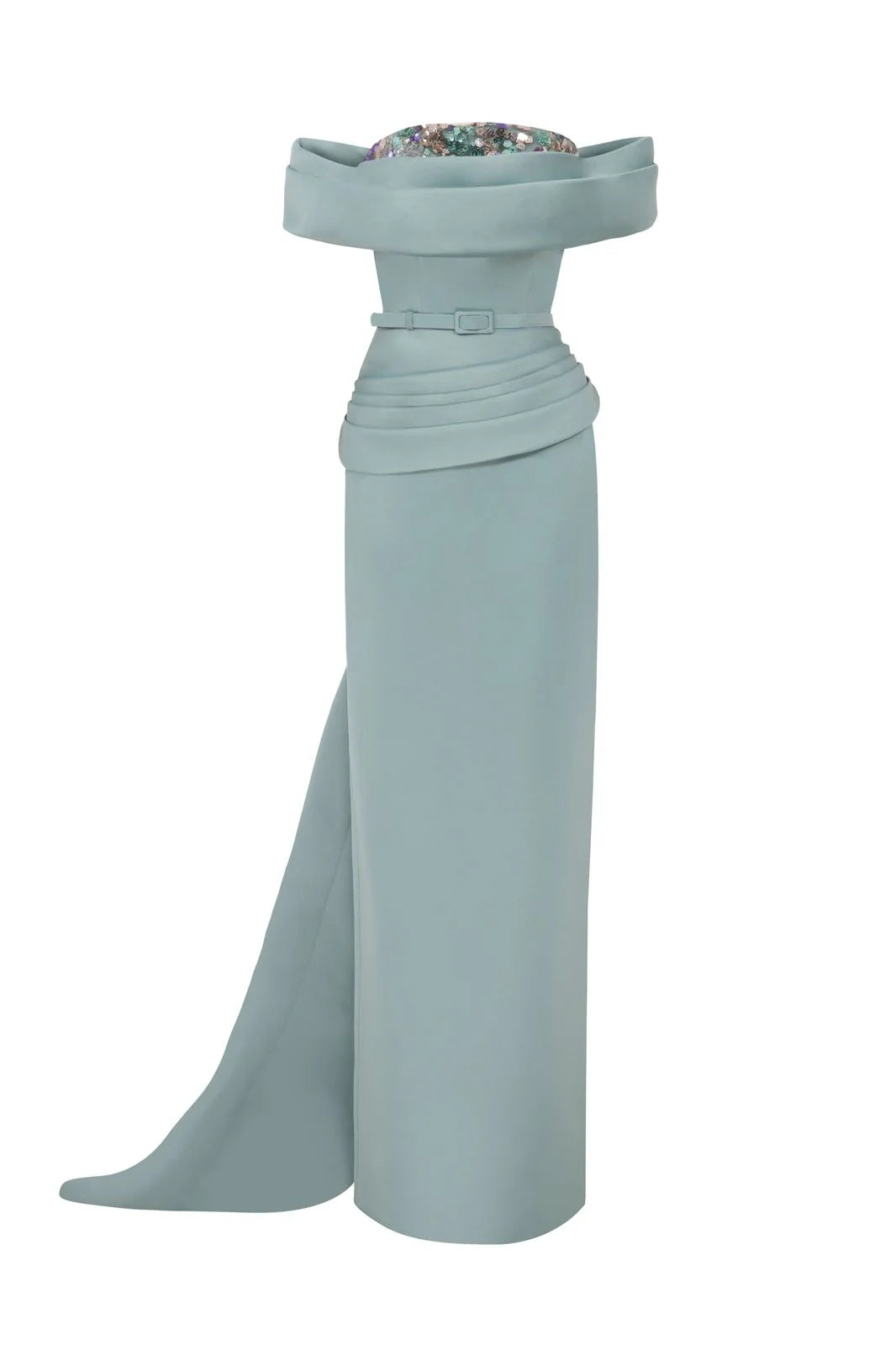 Nour Fathallah N0617 - Strapless Matt Satin & Payet Gown with Tail