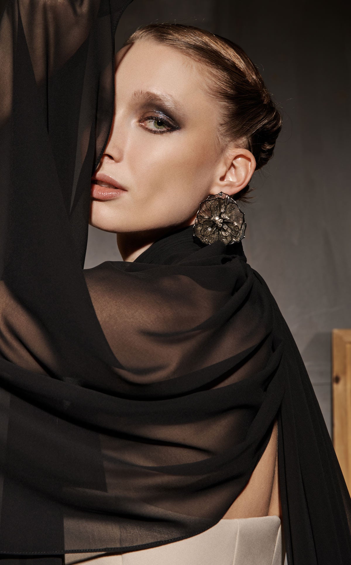 Nour Fathallah N0649 - Luxe Beige Mermaid Gown with Cape & Train