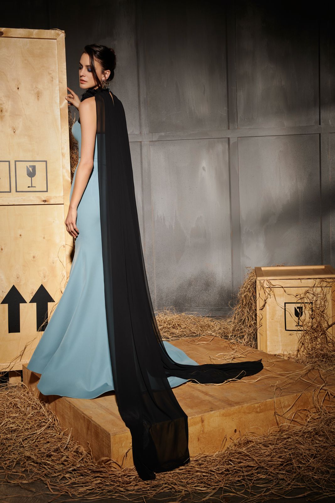 Nour Fathallah N0662 - Blue & Black Color Block Mermaid Gown