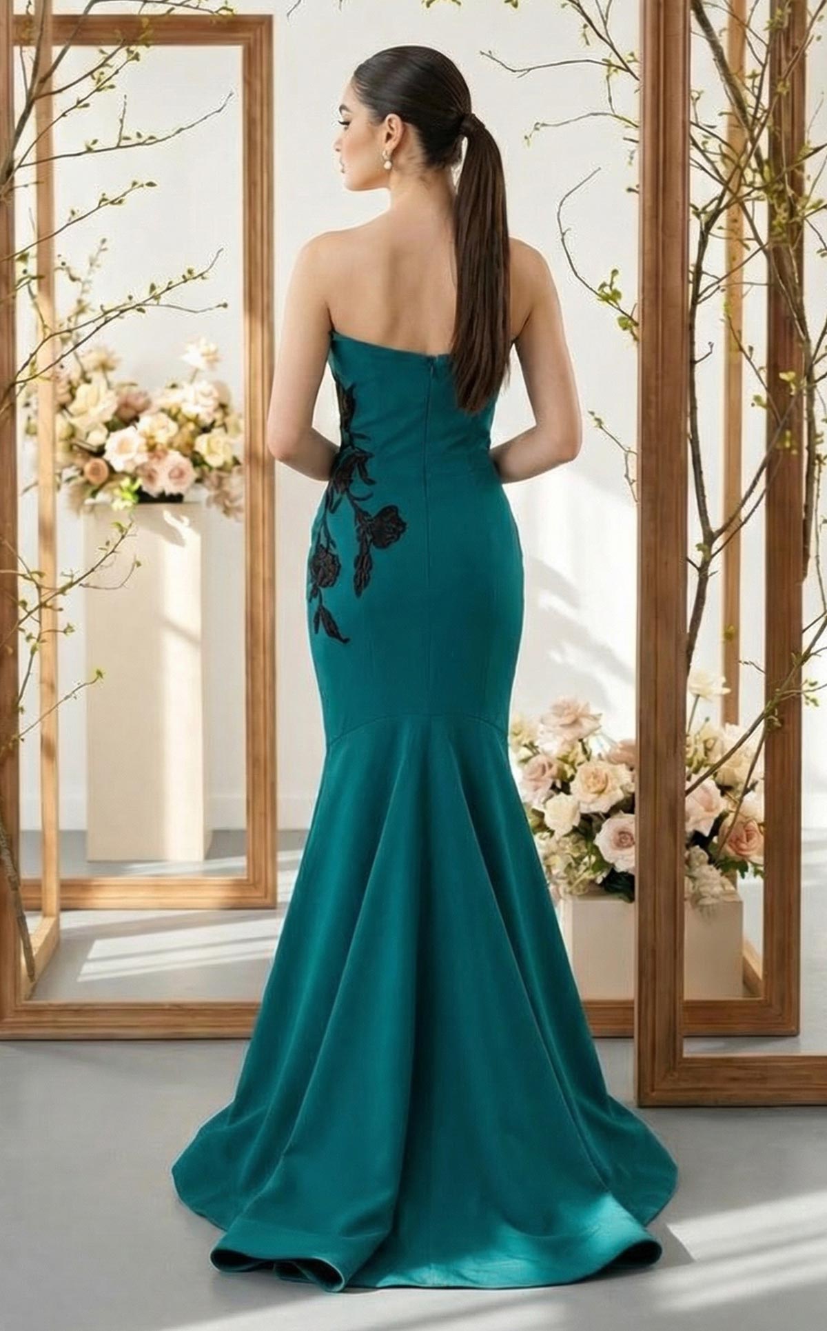 Nour Fathallah N0700 Strapless Sculptural Petal Neckline Column Gown