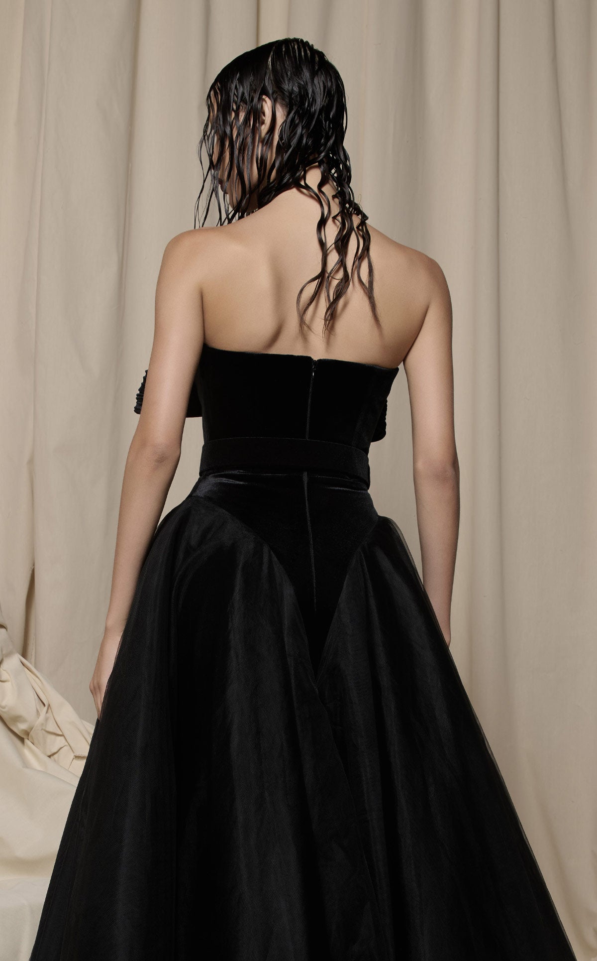 Nour Fathallah N0713 - Black Velvet & Tulle Gown with Oversized Bow