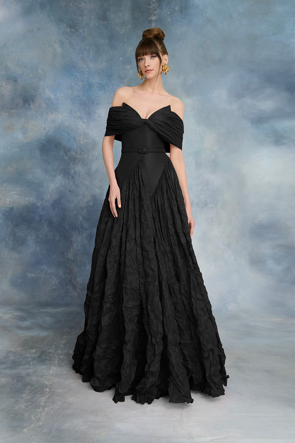 Nour Fathallah N0722 - Coral Taffeta Ball Gown with Sculptural Neckline