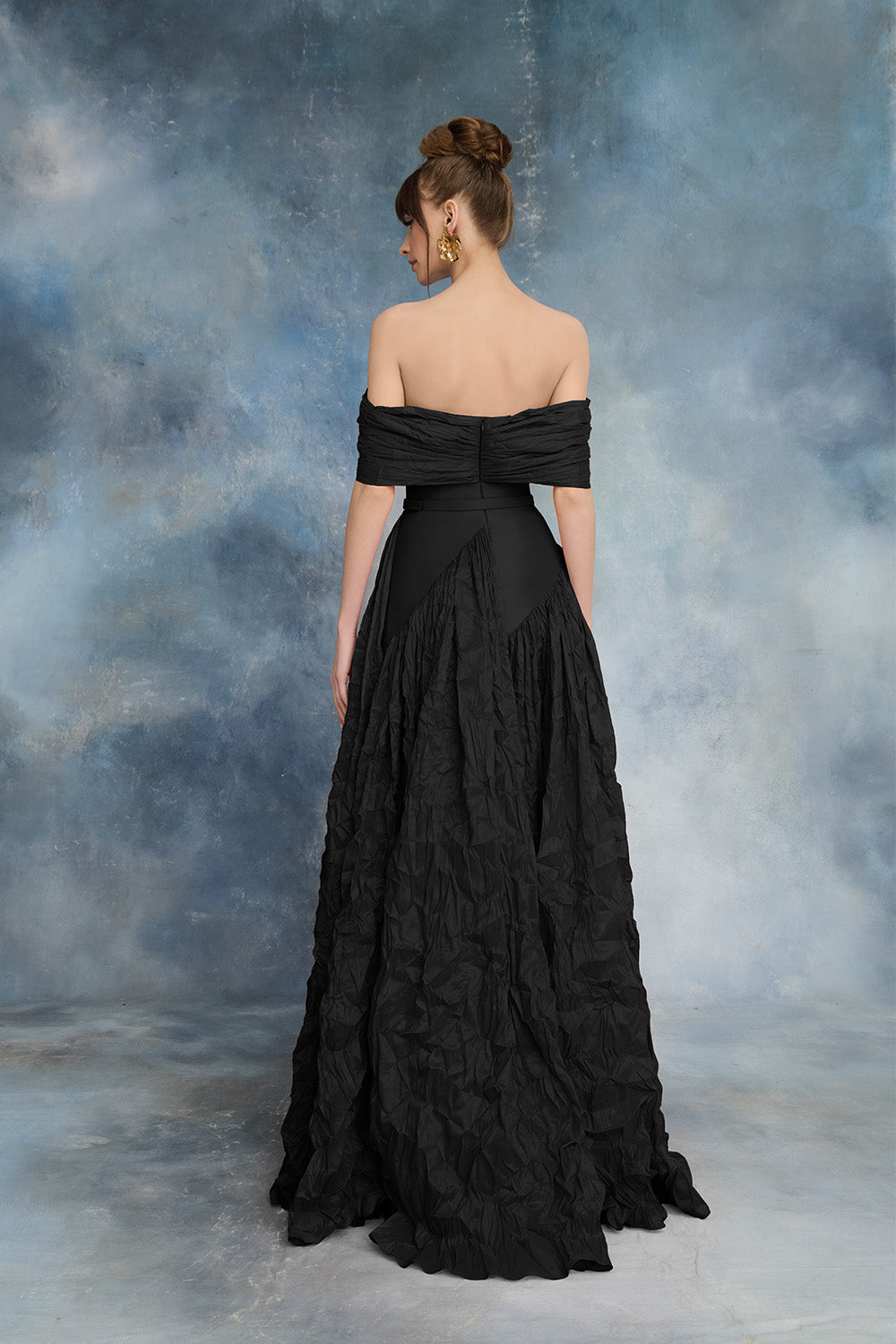 Nour Fathallah N0722 - Coral Taffeta Ball Gown with Sculptural Neckline