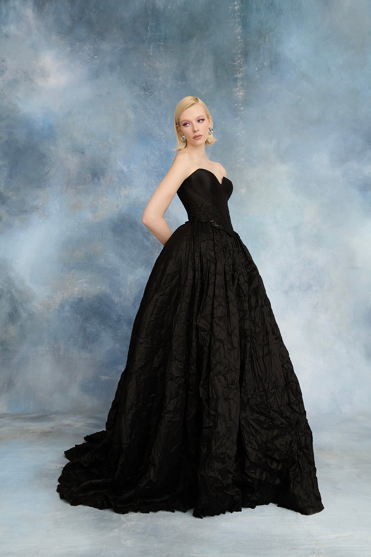 Nour Fathallah N0733 - Black Corset Ball Gown with Beaded Embroidery