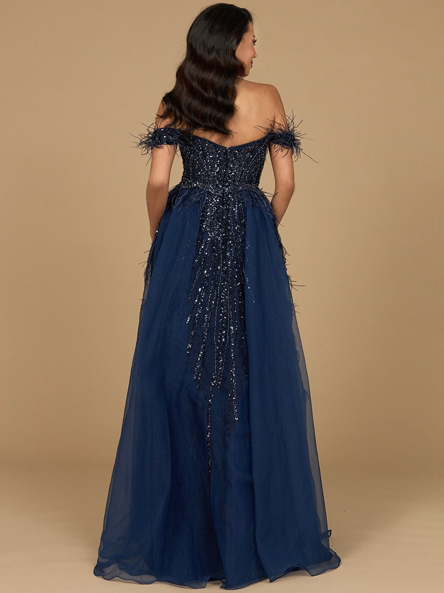 Off Shoulder Gown with Feathers 29161