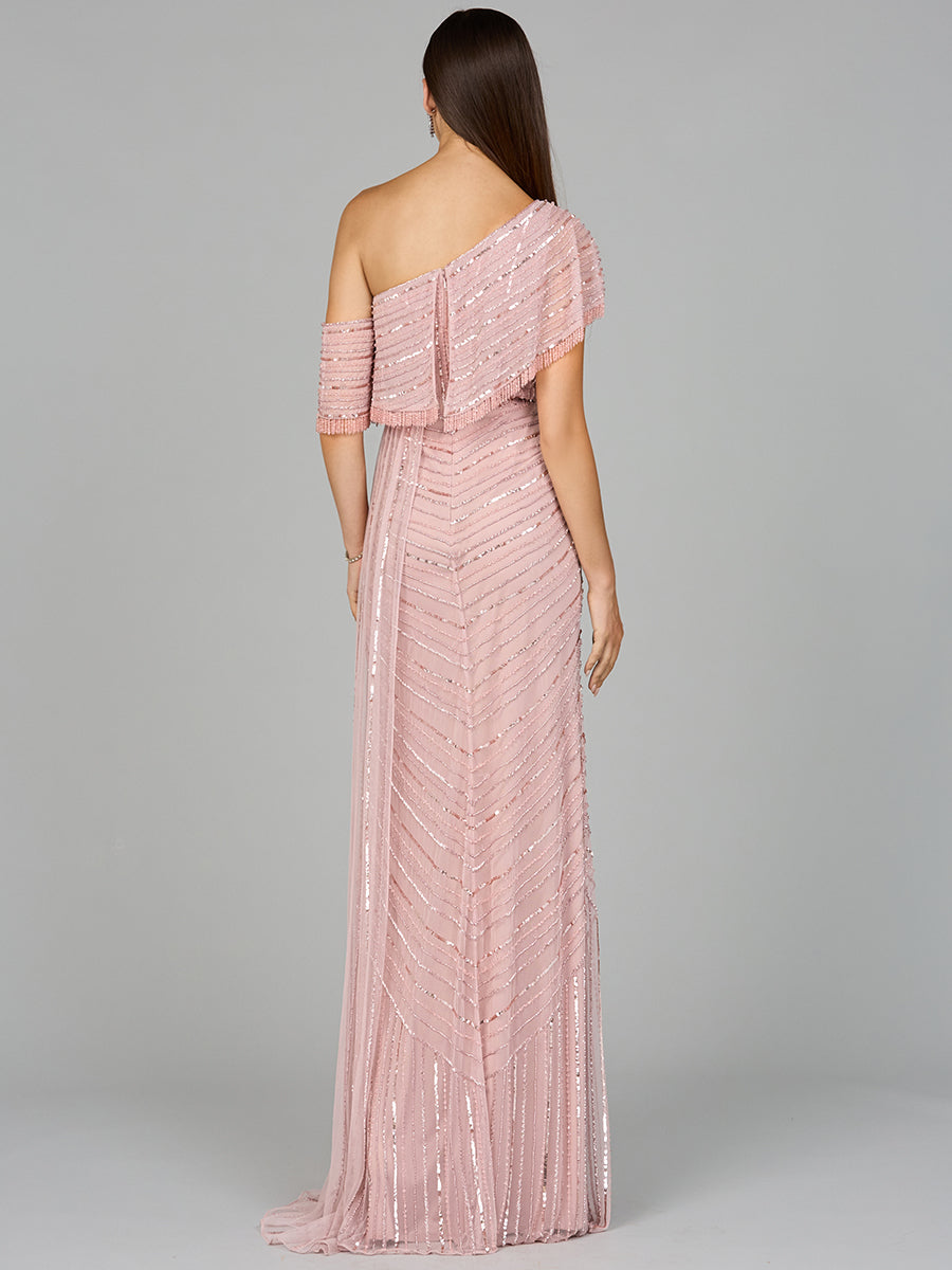 Off Shoulder Sheath Beaded Gown 29084
