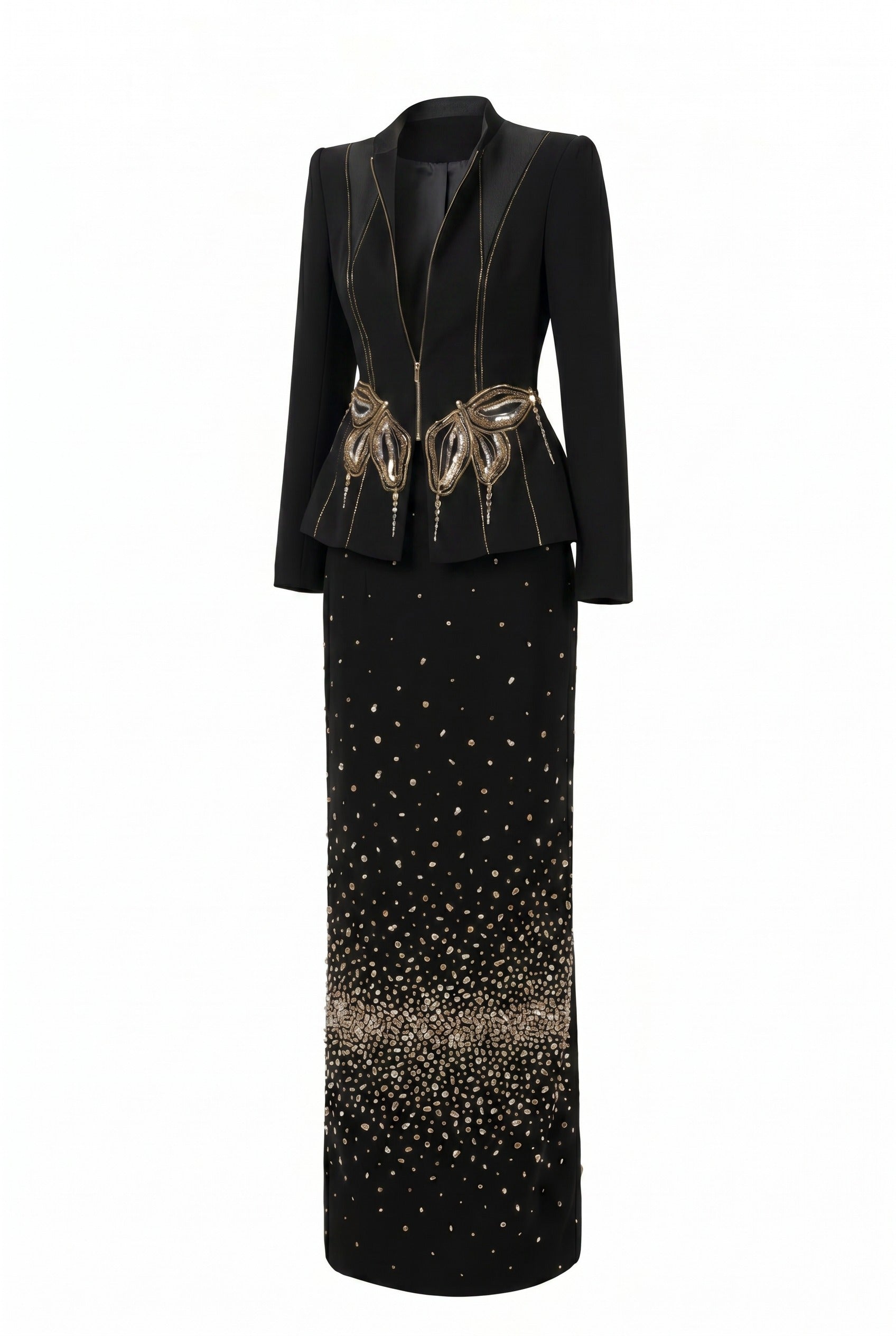 Ottavia Sheath Square Shoulder Velvet Satin Maxi Set