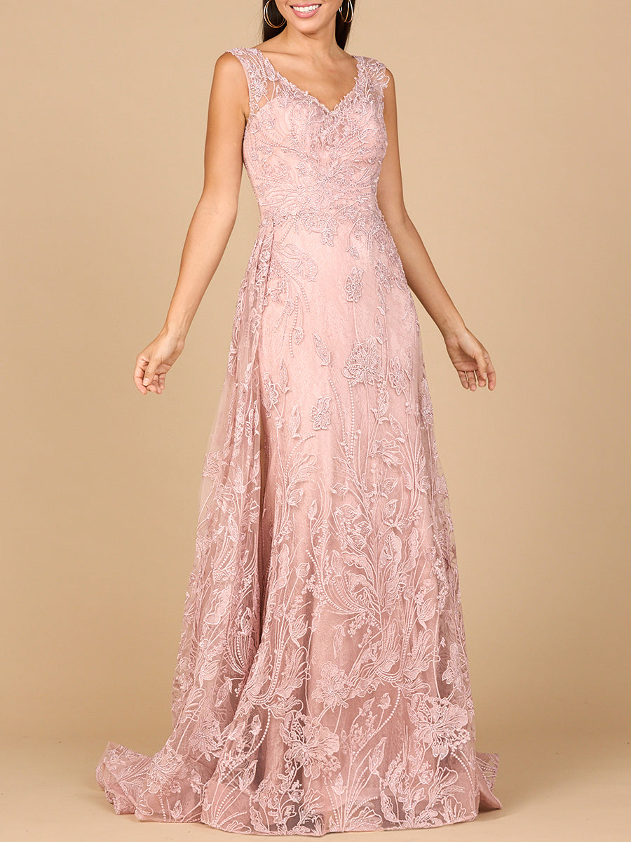 Overskirt Lace Fitted V-Neck Gown 28979
