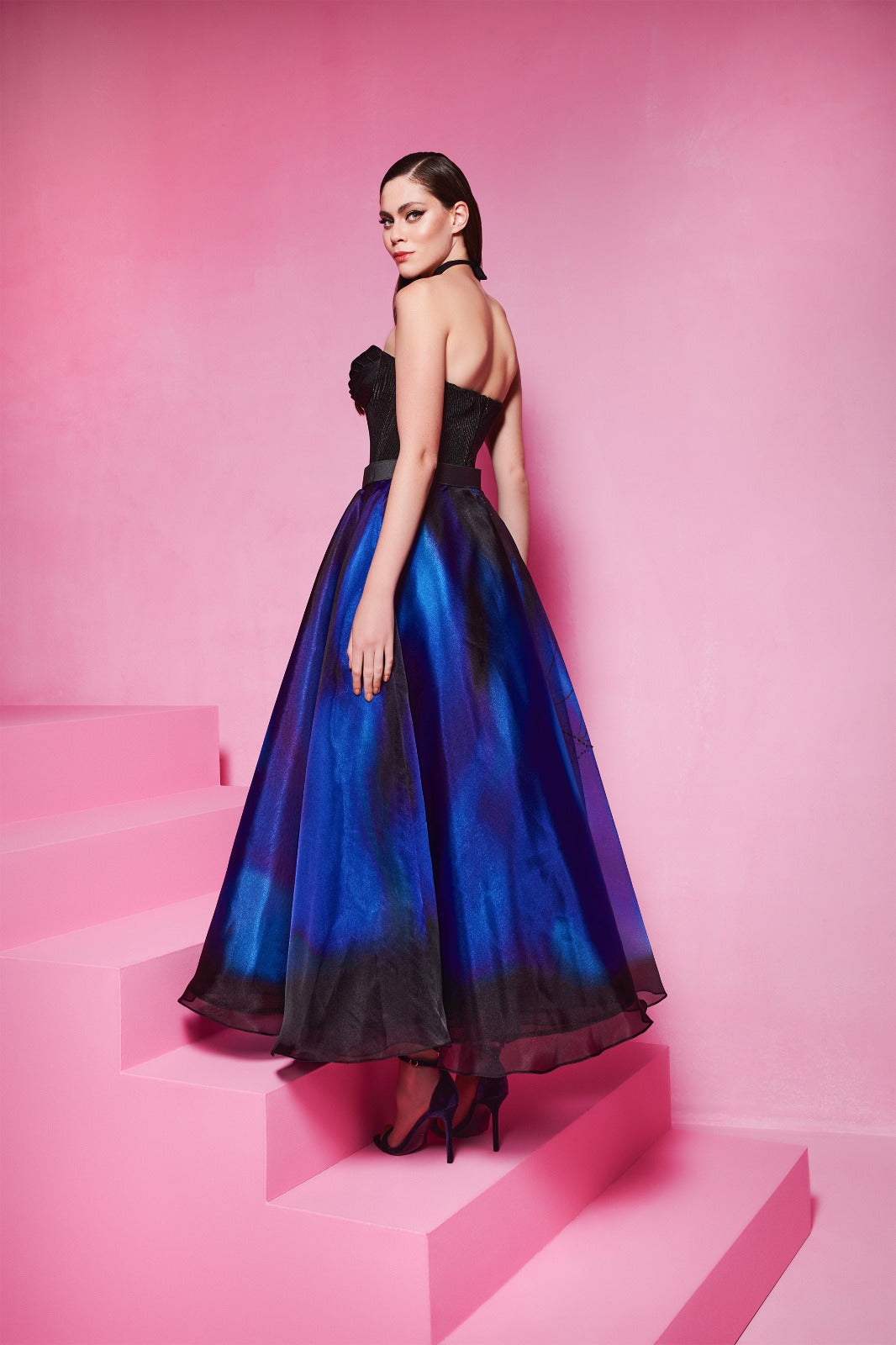 Fitted Evening Gown with Sheer Sleeves N0581