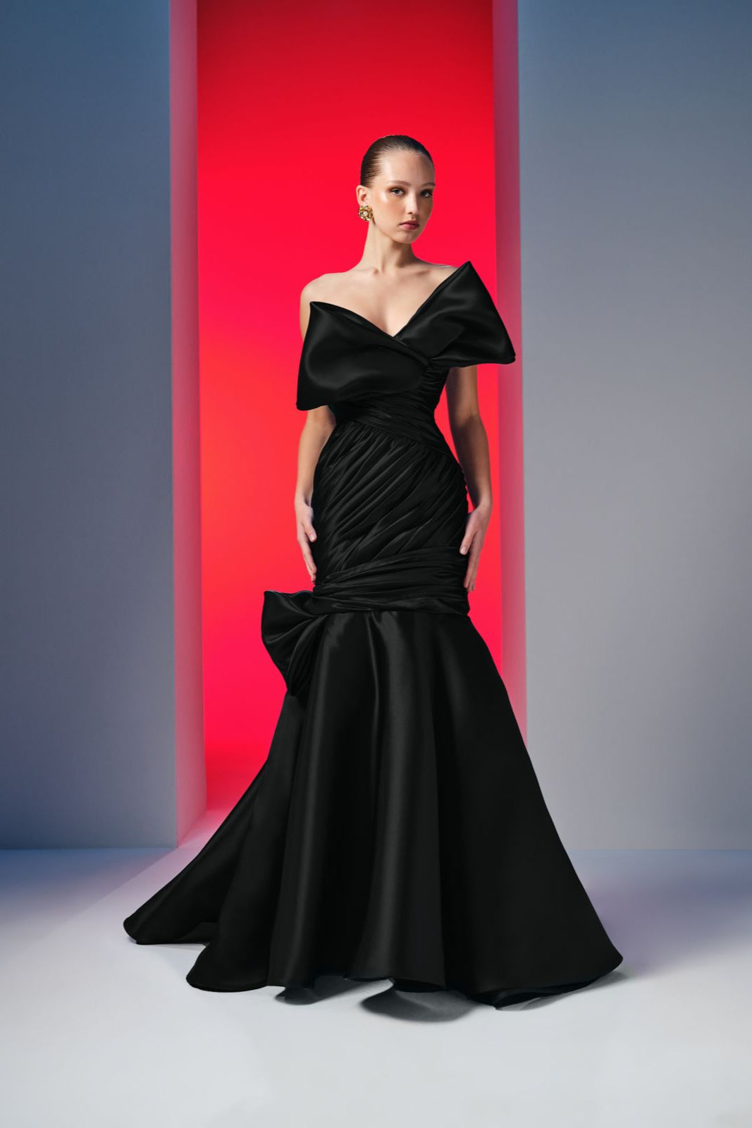 Nour Fathallah N0611 - Strapless Satin Organza Mermaid Gown with Draped Tie