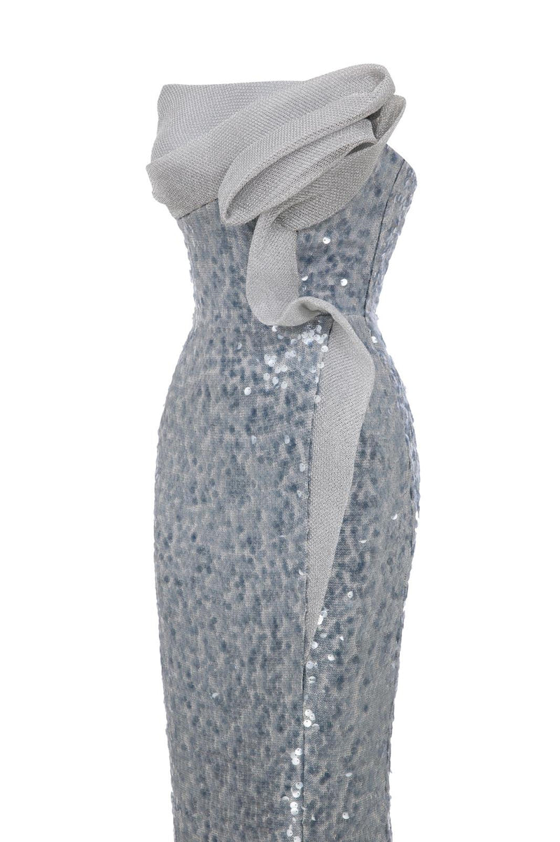 Elegant Brown Sequin Evening Gown - Off-Shoulder Column Formal Dress E0105