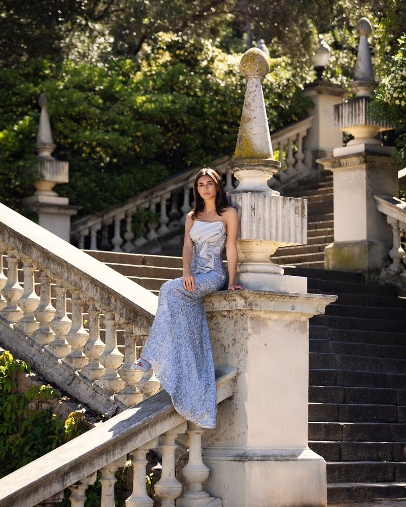 Elegant Brown Sequin Evening Gown - Off-Shoulder Column Formal Dress E0105