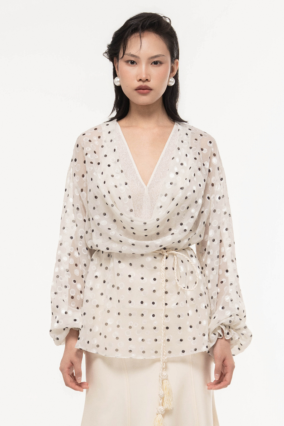 Polka Dot V-Neck Blouse