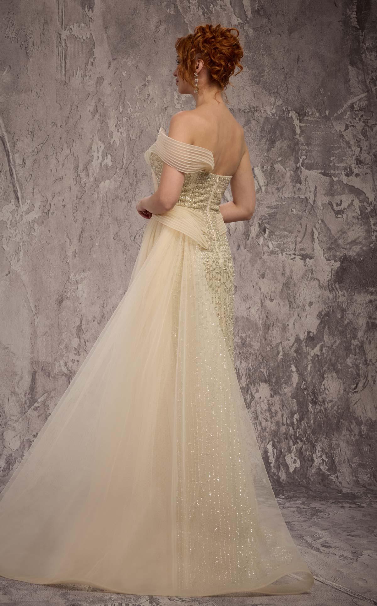 MNM Couture Q1405: Beaded Asymmetrical Strap Gown