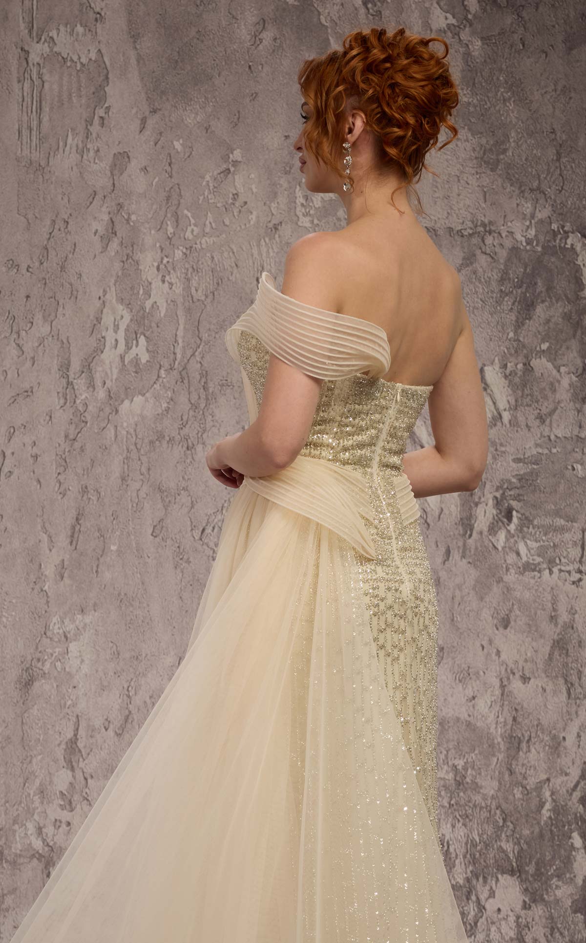 MNM Couture Q1405: Beaded Asymmetrical Strap Gown