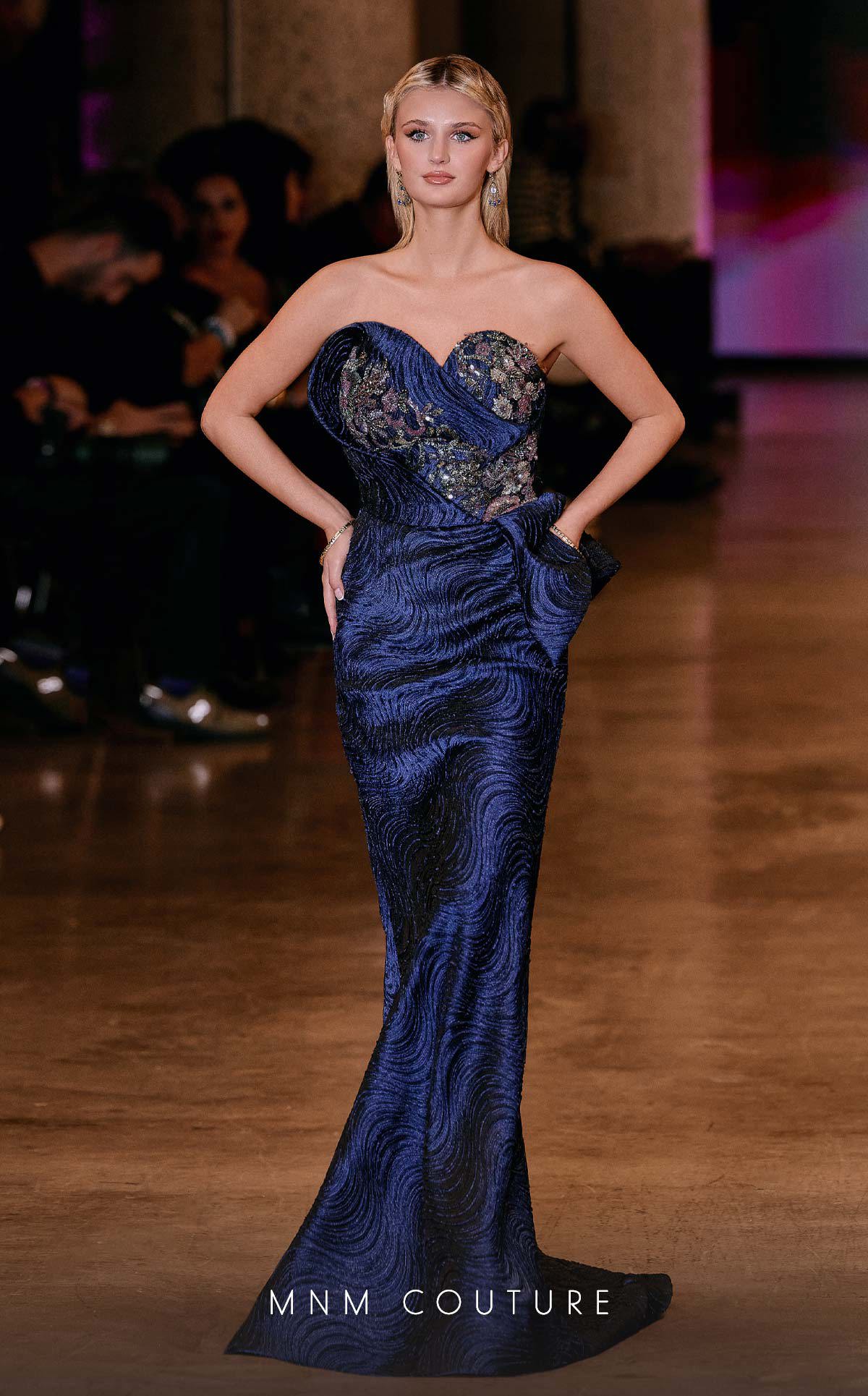 MNM Couture Q2908: Strapless Brocade Mermaid Gown