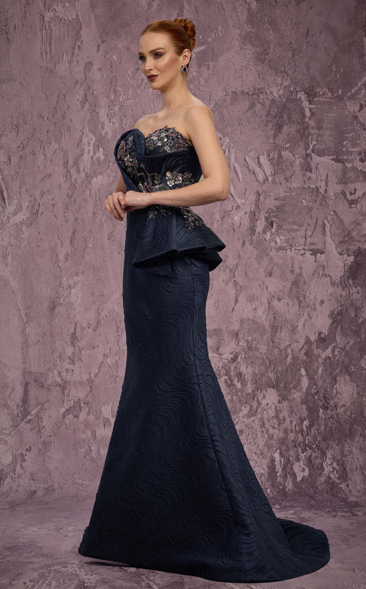 MNM Couture Q2908: Strapless Brocade Mermaid Gown