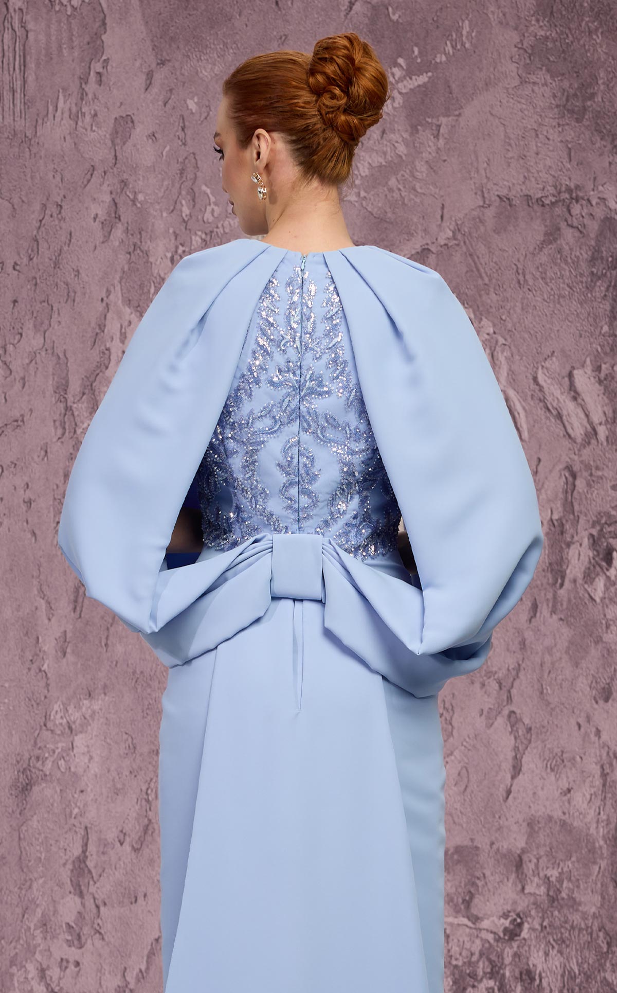 MNM Couture Q7615: Crepe Gown with Cape Sleeves