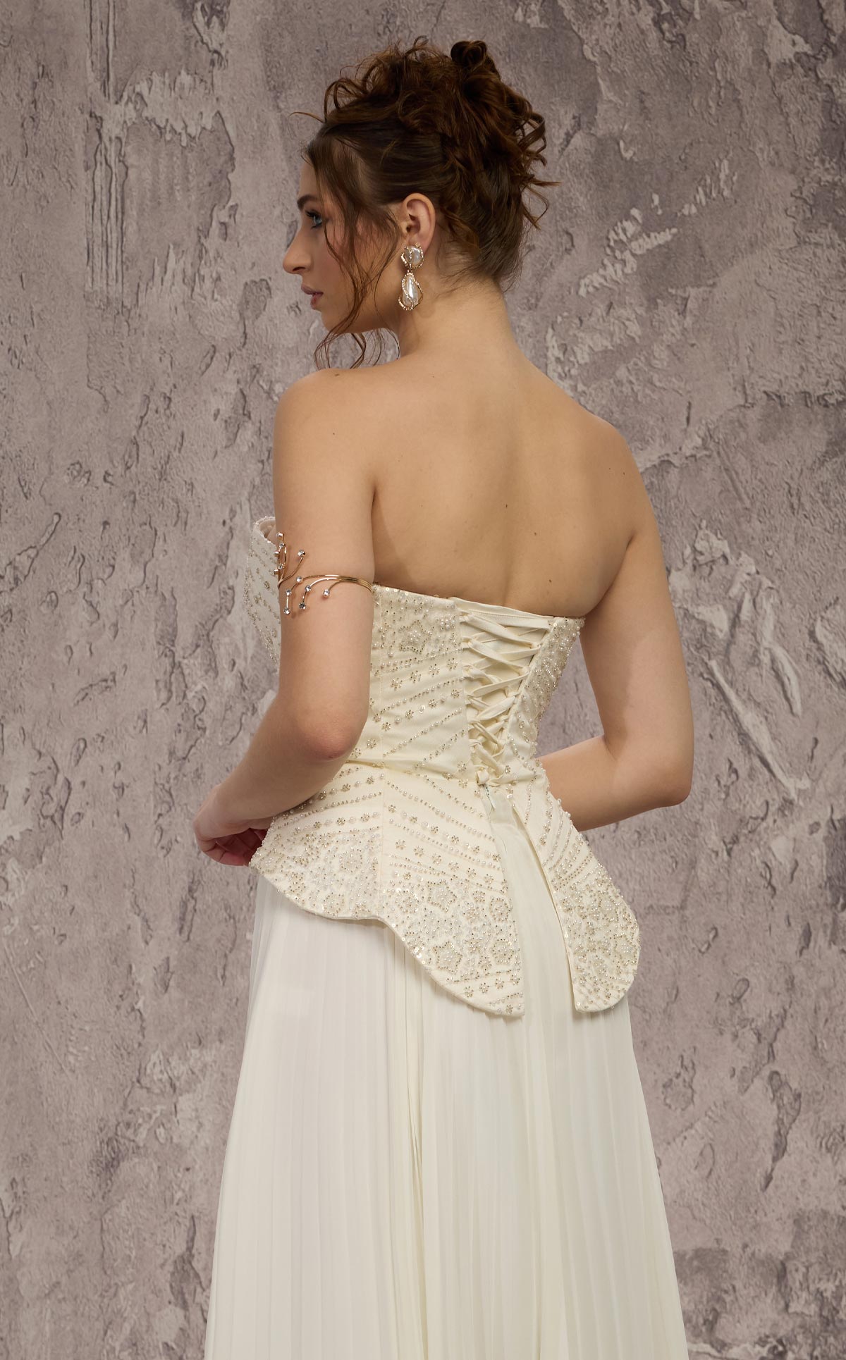 MNM Couture Q7715: Beaded Corset Chiffon A-Line Gown