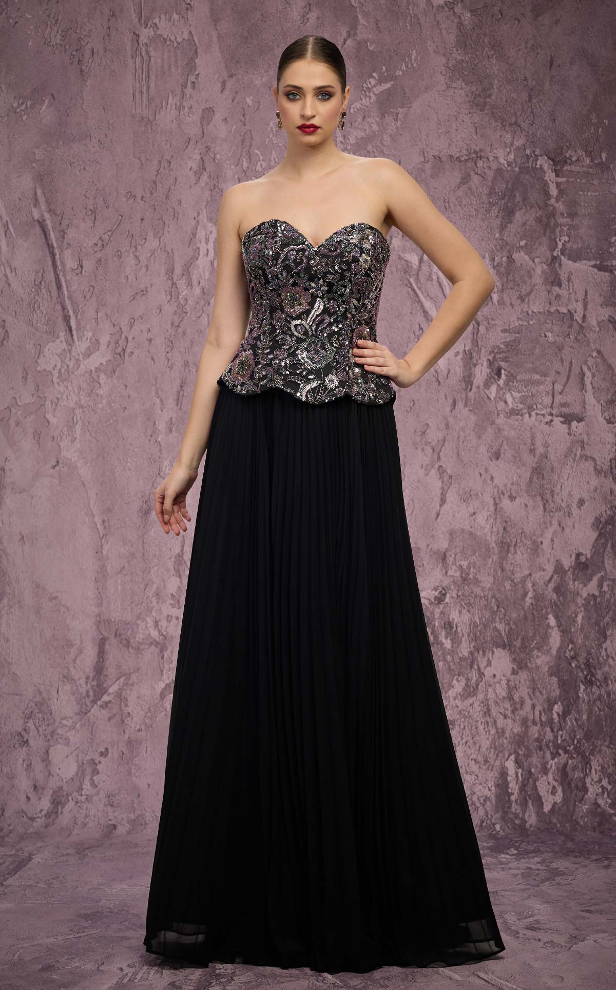 MNM Couture Q7778: Beaded Corset Chiffon Gown