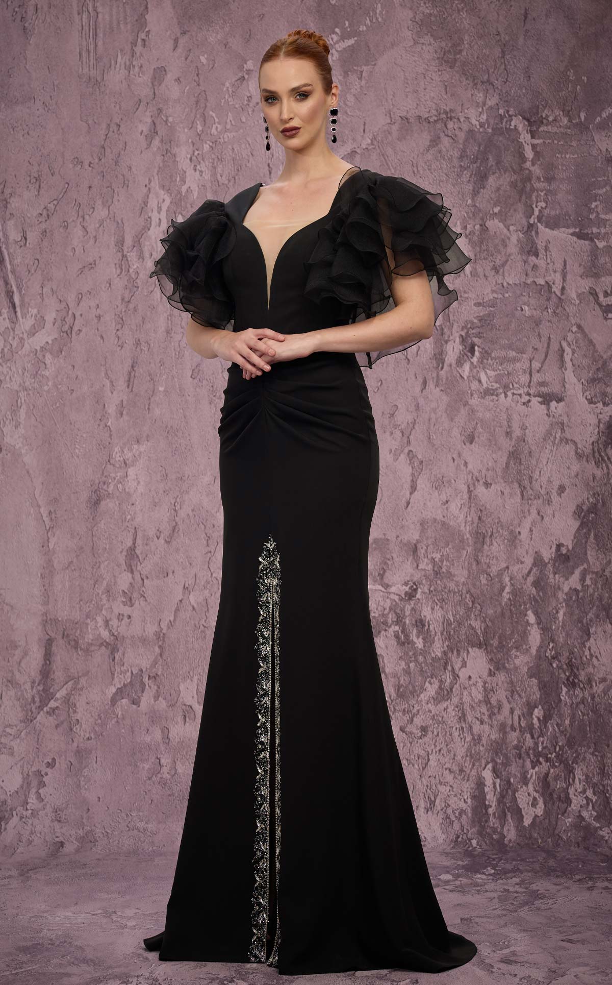 MNM Couture Q8022: Ruffled Sleeve Mermaid Gown