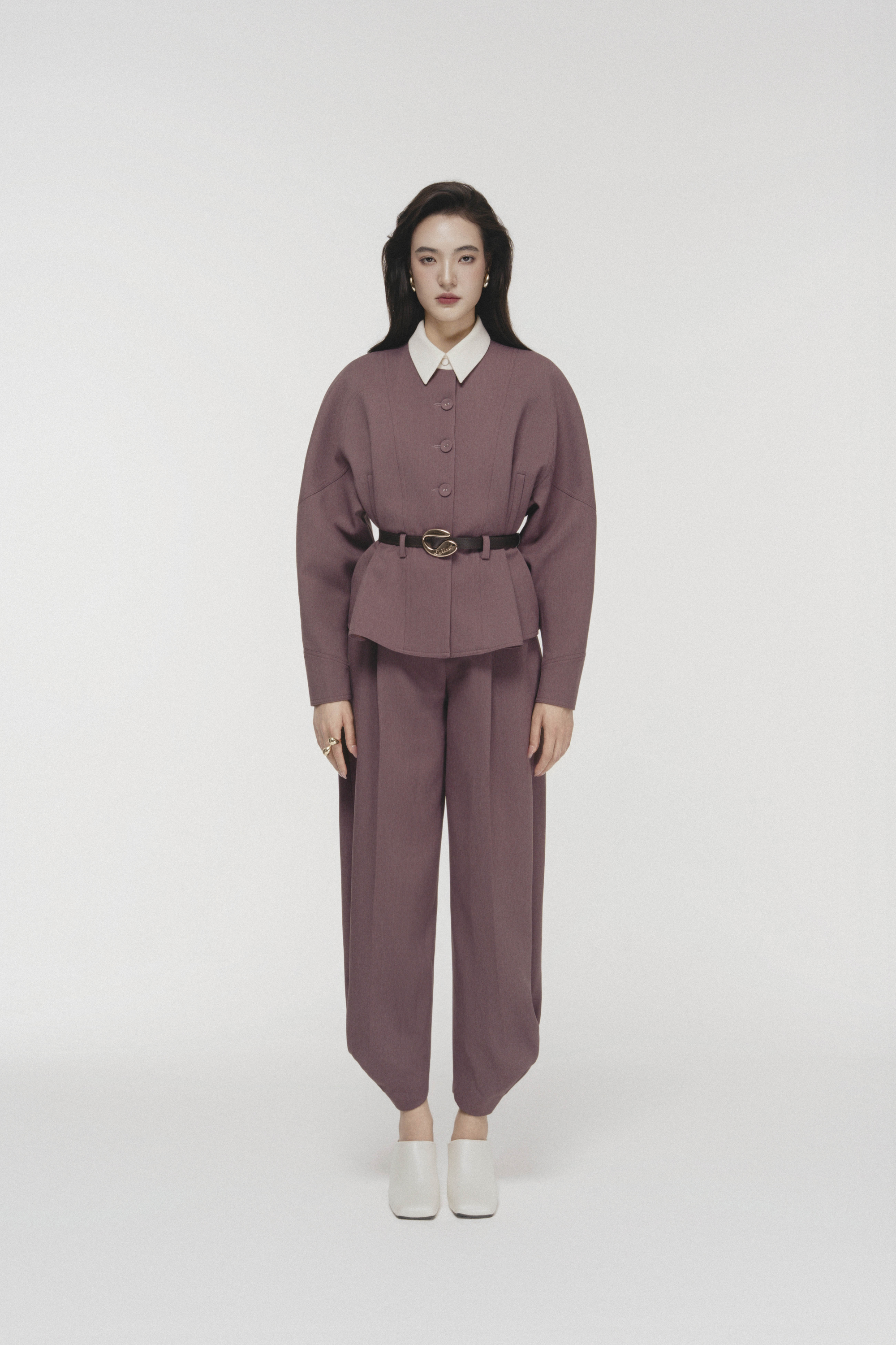 Quilted Structure Short Jacket & Pants in Rose Taupe