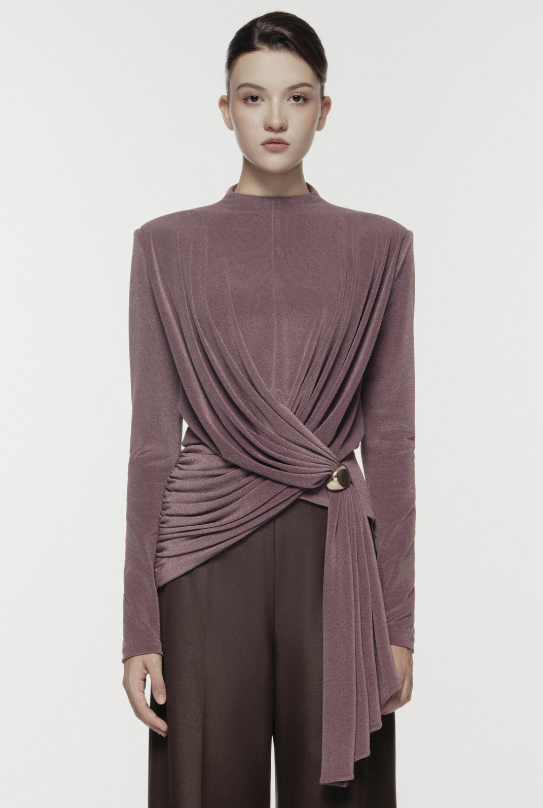 Ring-Draped Sculptural Top