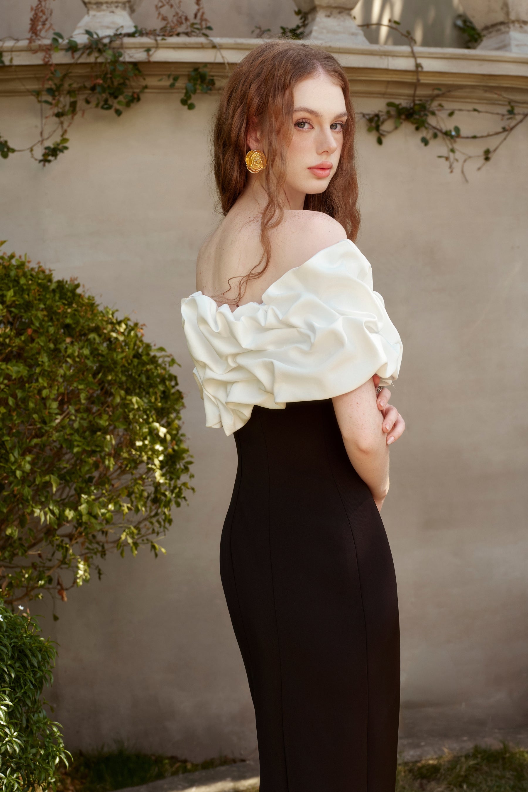 Rose’ Sheath Draped Twill Floor Length Dress