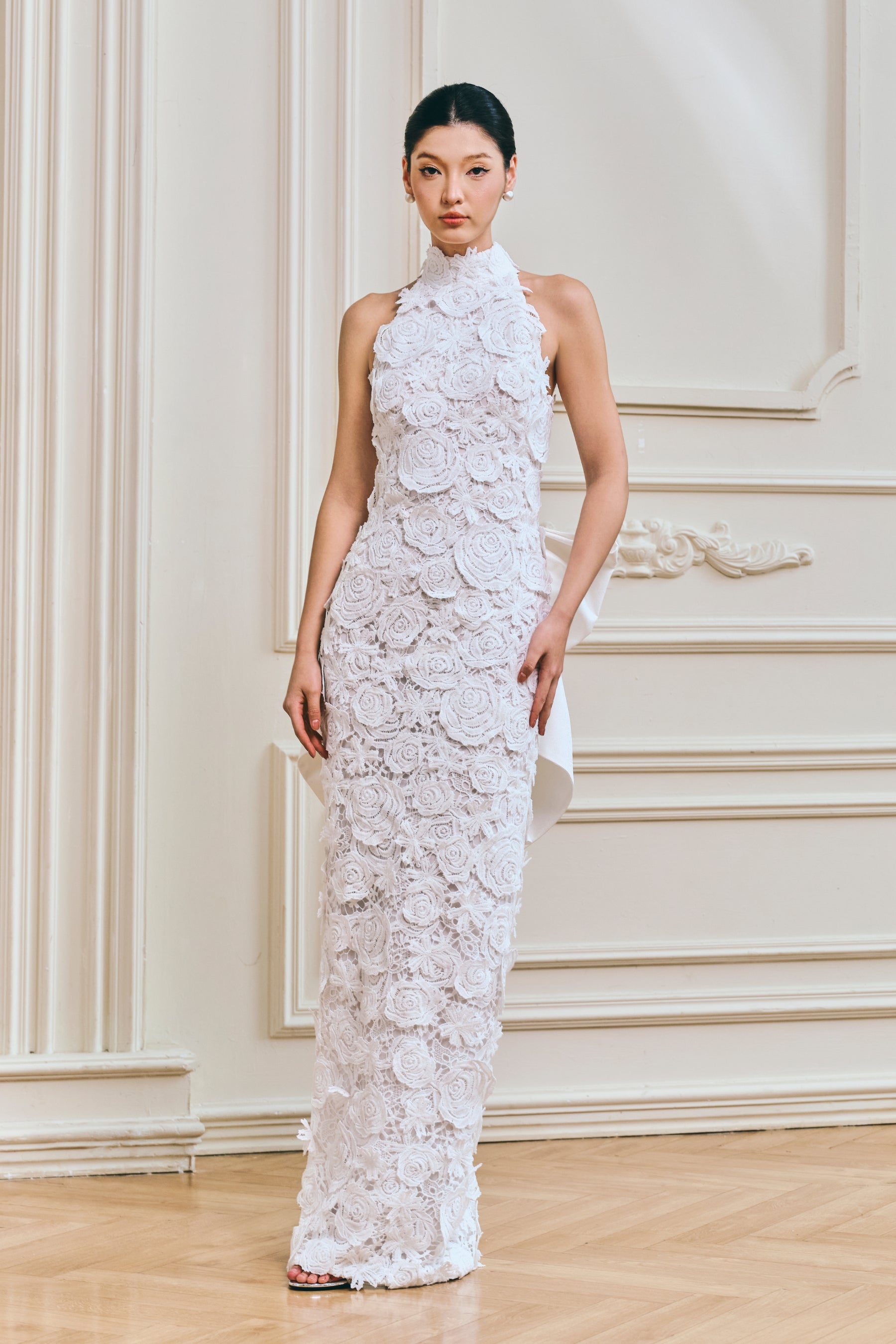 Roses Halter Lace Sheath Maxi Dress