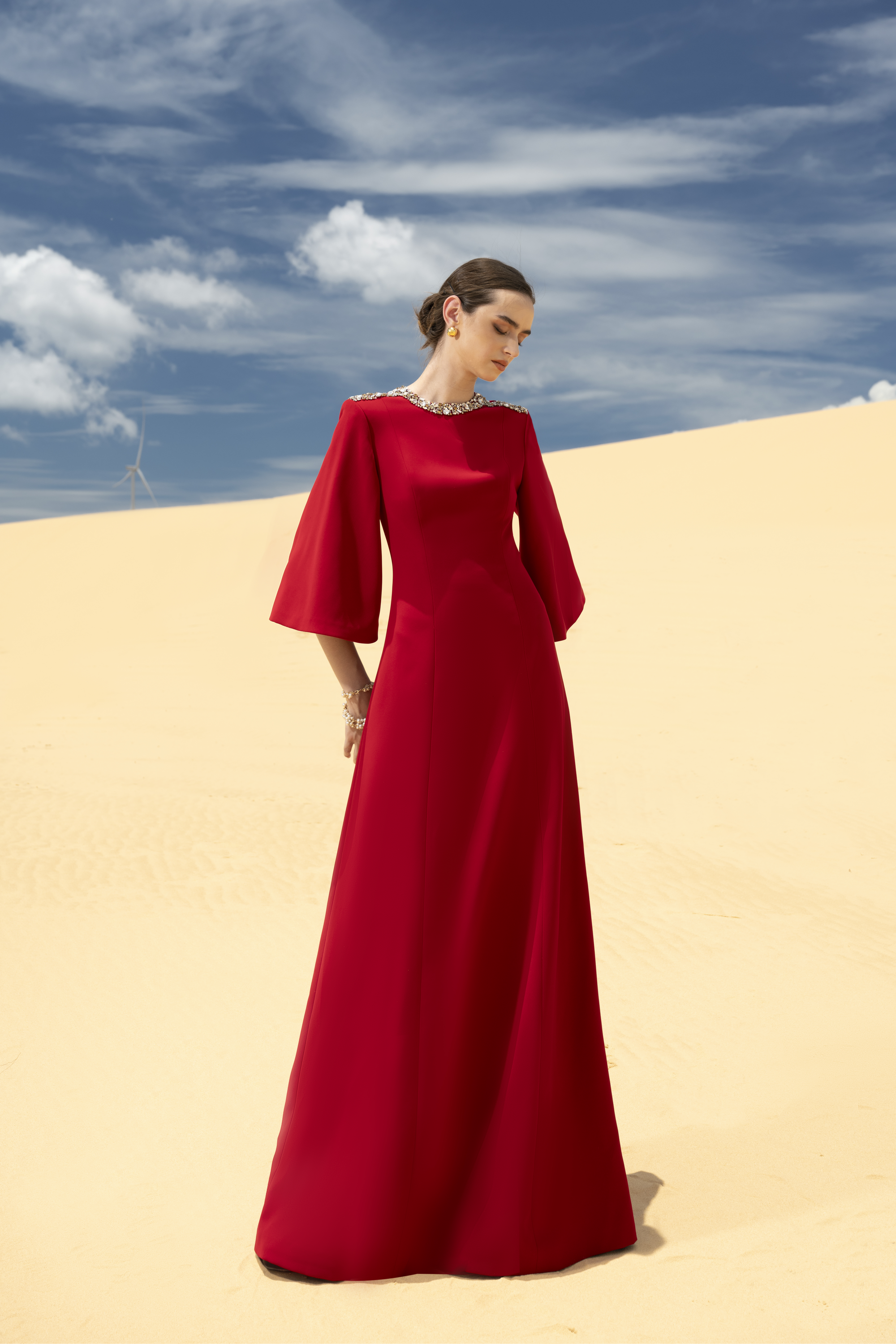 Savanna A-line Bead Velvet Satin Maxi Dress