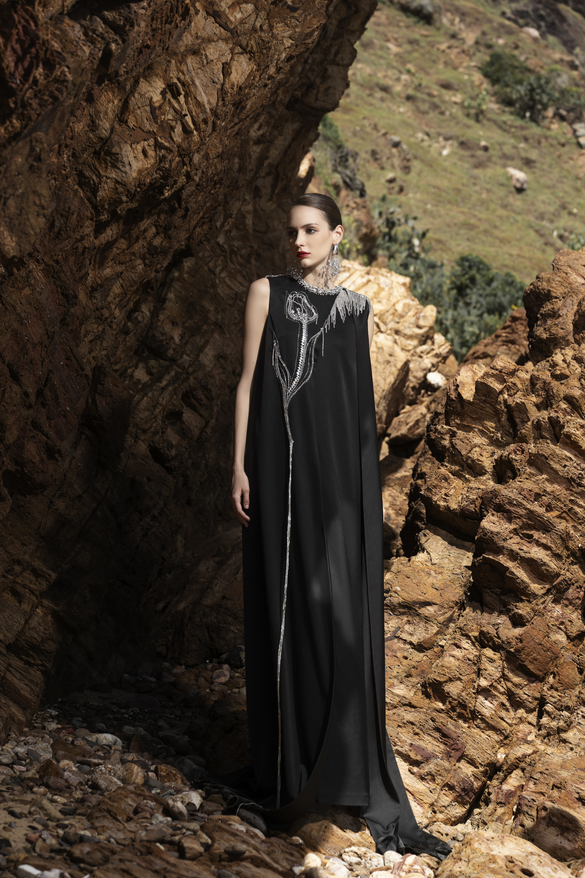 Scarllet Straight Sleeveless Silk Taffeta Maxi Dress