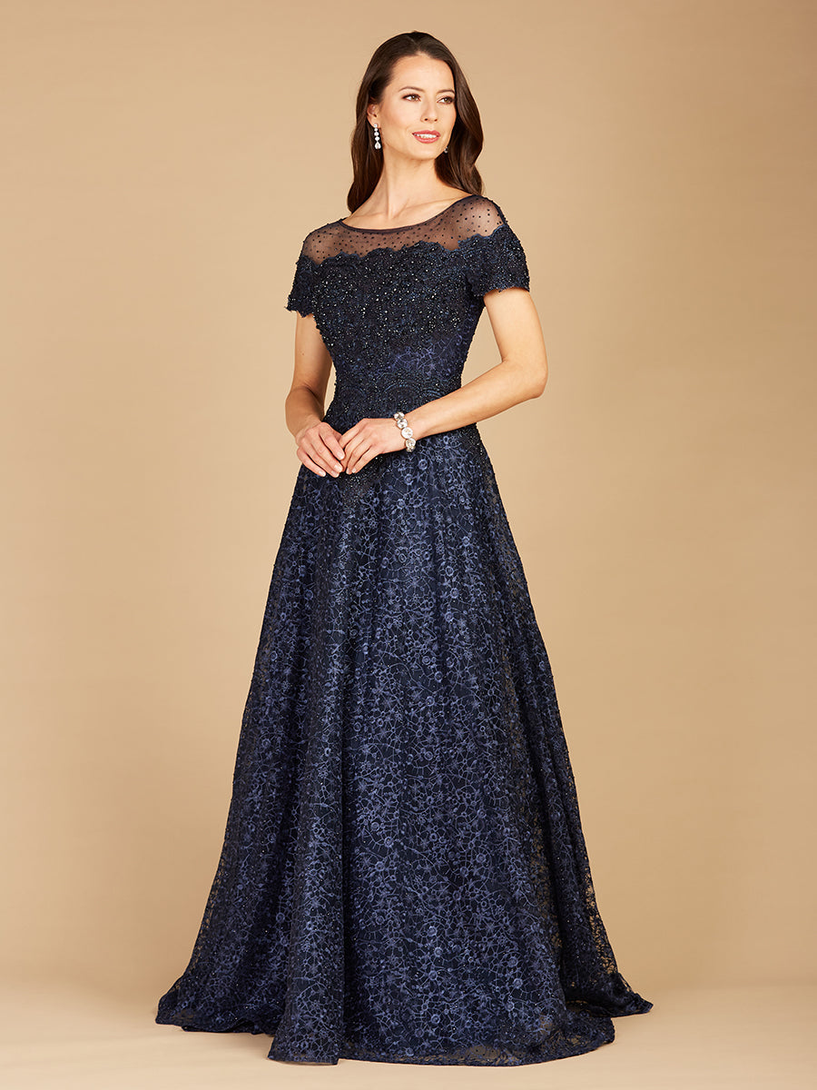 Sheer Off Shoulder Ball Gown 29765