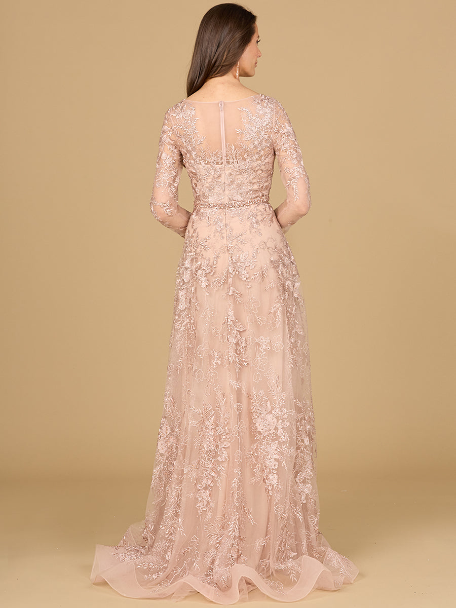 Shimmering Lace A-Line Gown with Long Sleeves 29132