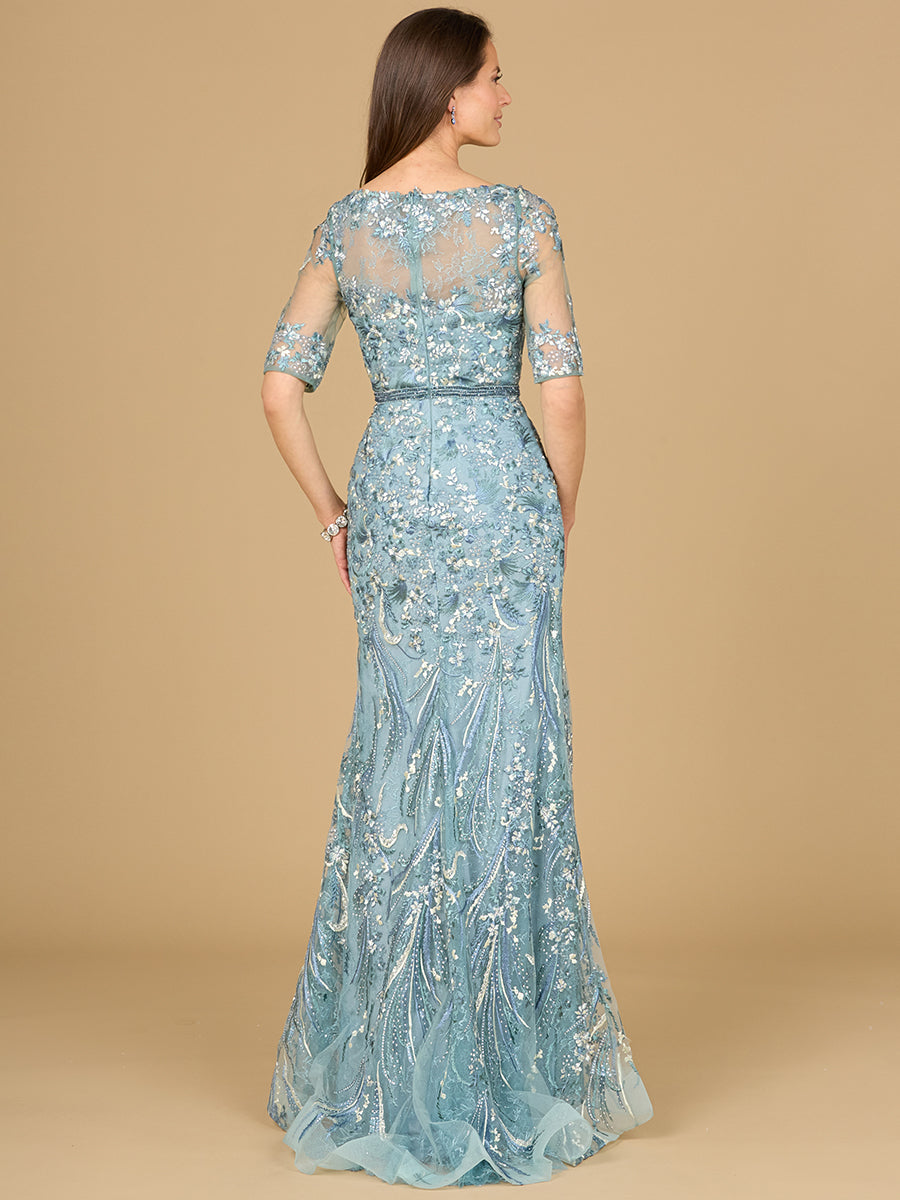 Short Sleeve Lace Fitted Gown 29129