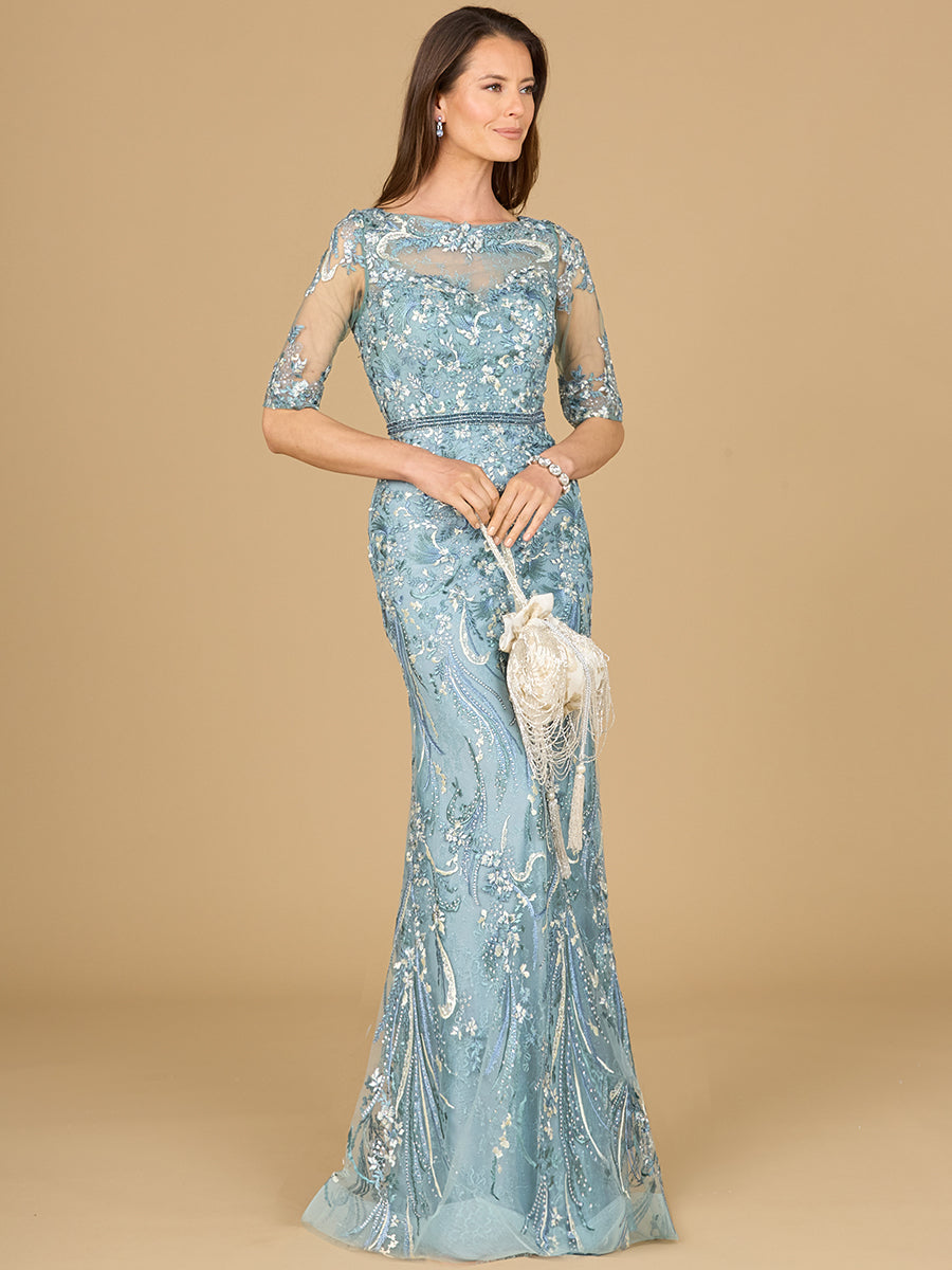 Short Sleeve Lace Fitted Gown 29129