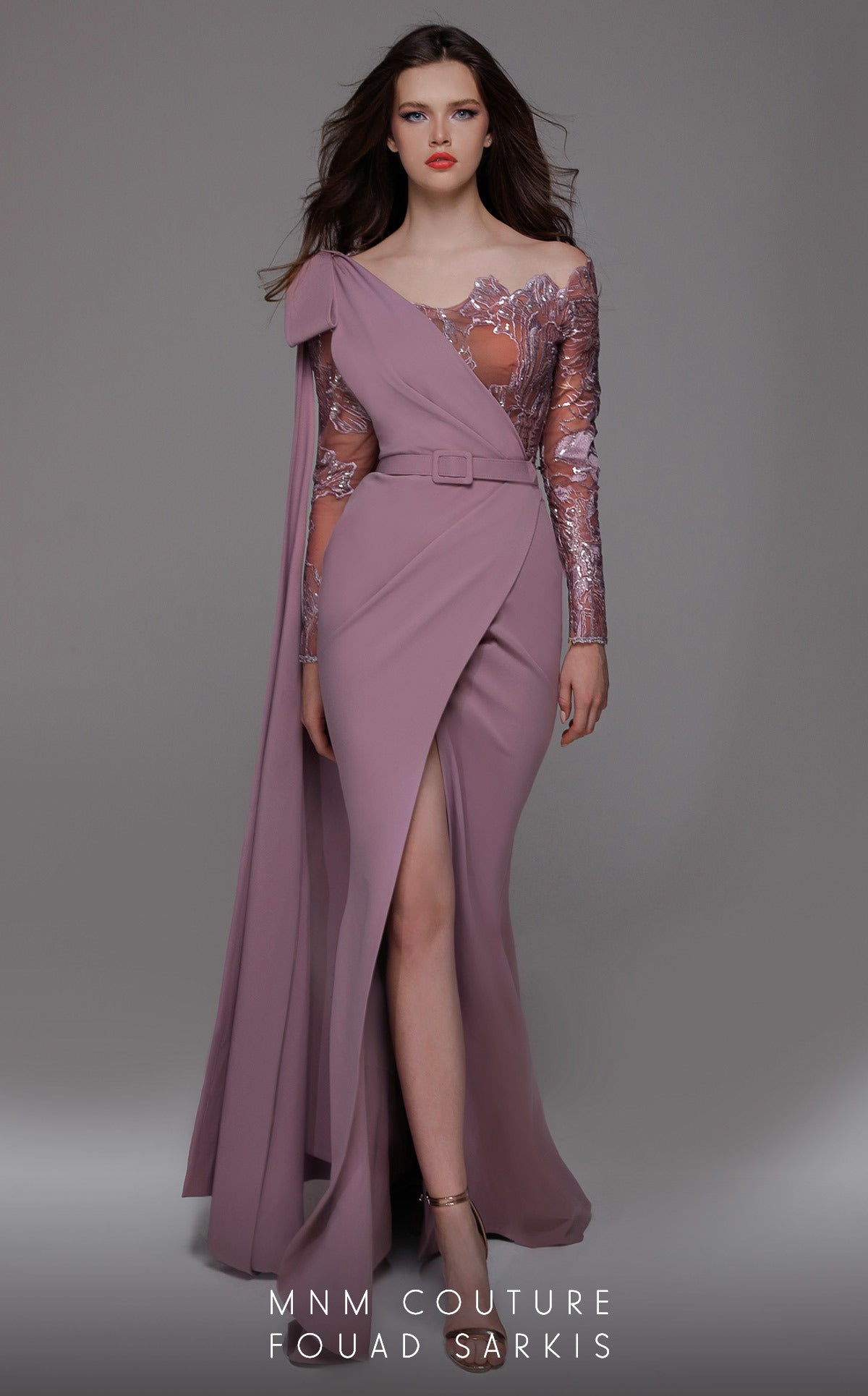 Side Caped Crepe Formal Dress 2688