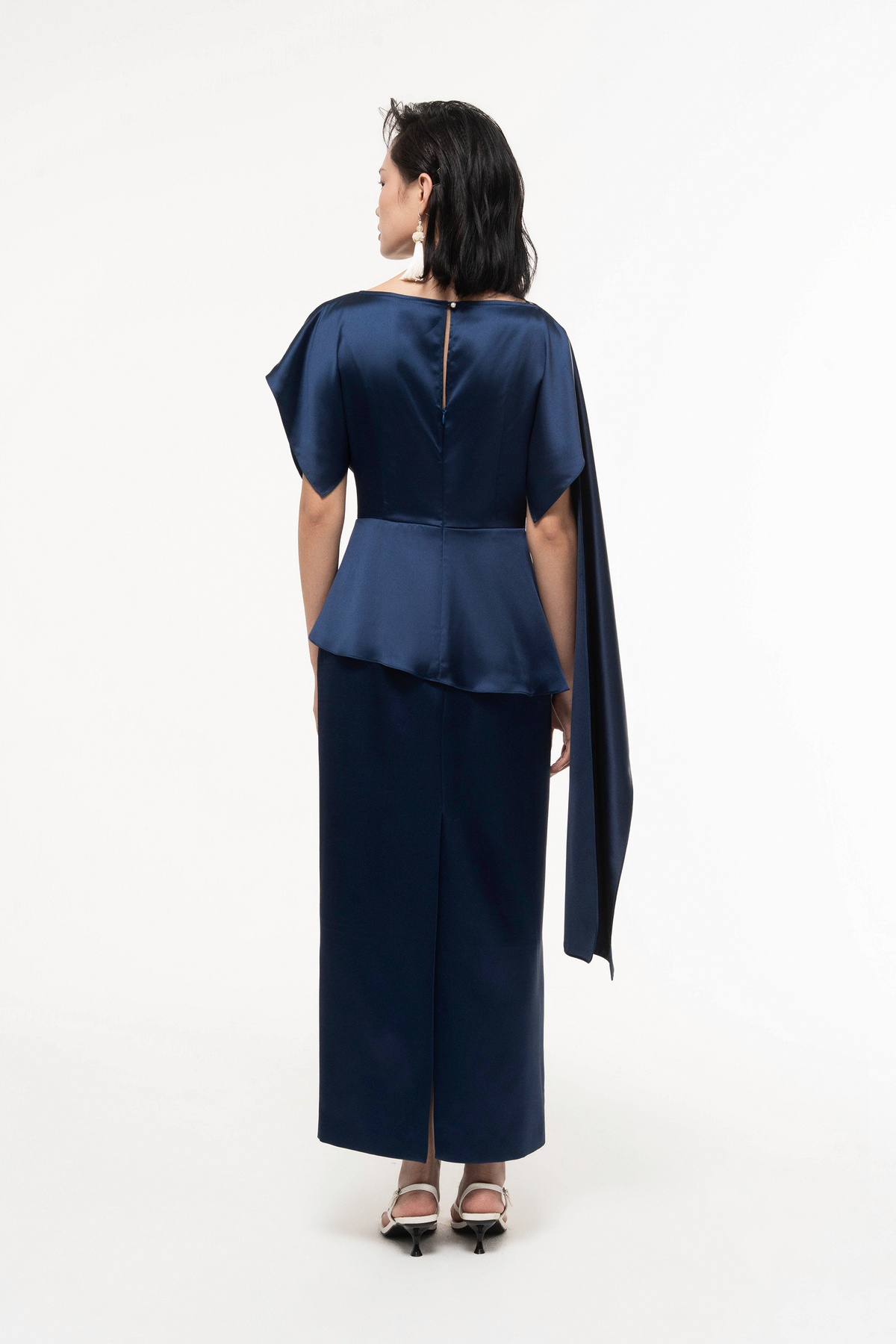 Silk Asymmetric Draped Pencil Dress