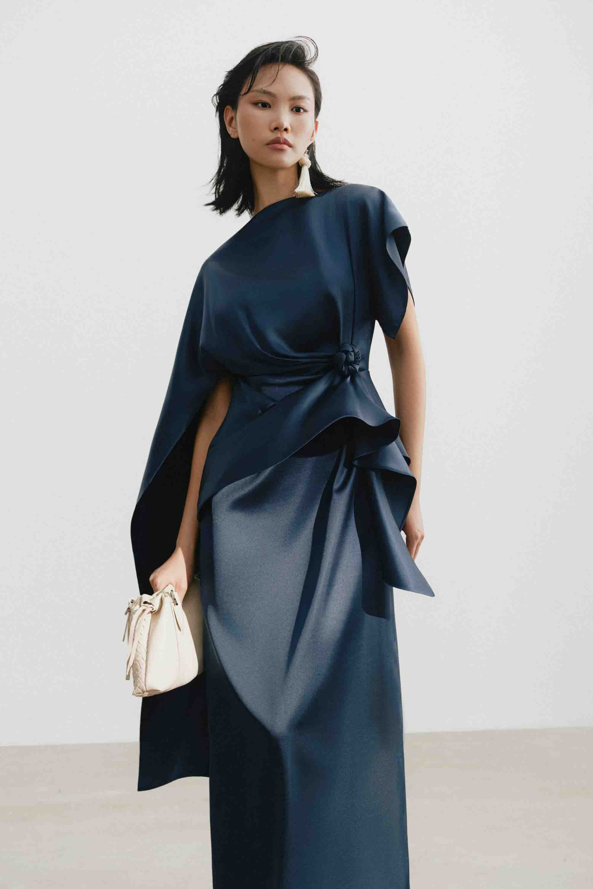 Silk Asymmetric Draped Pencil Dress