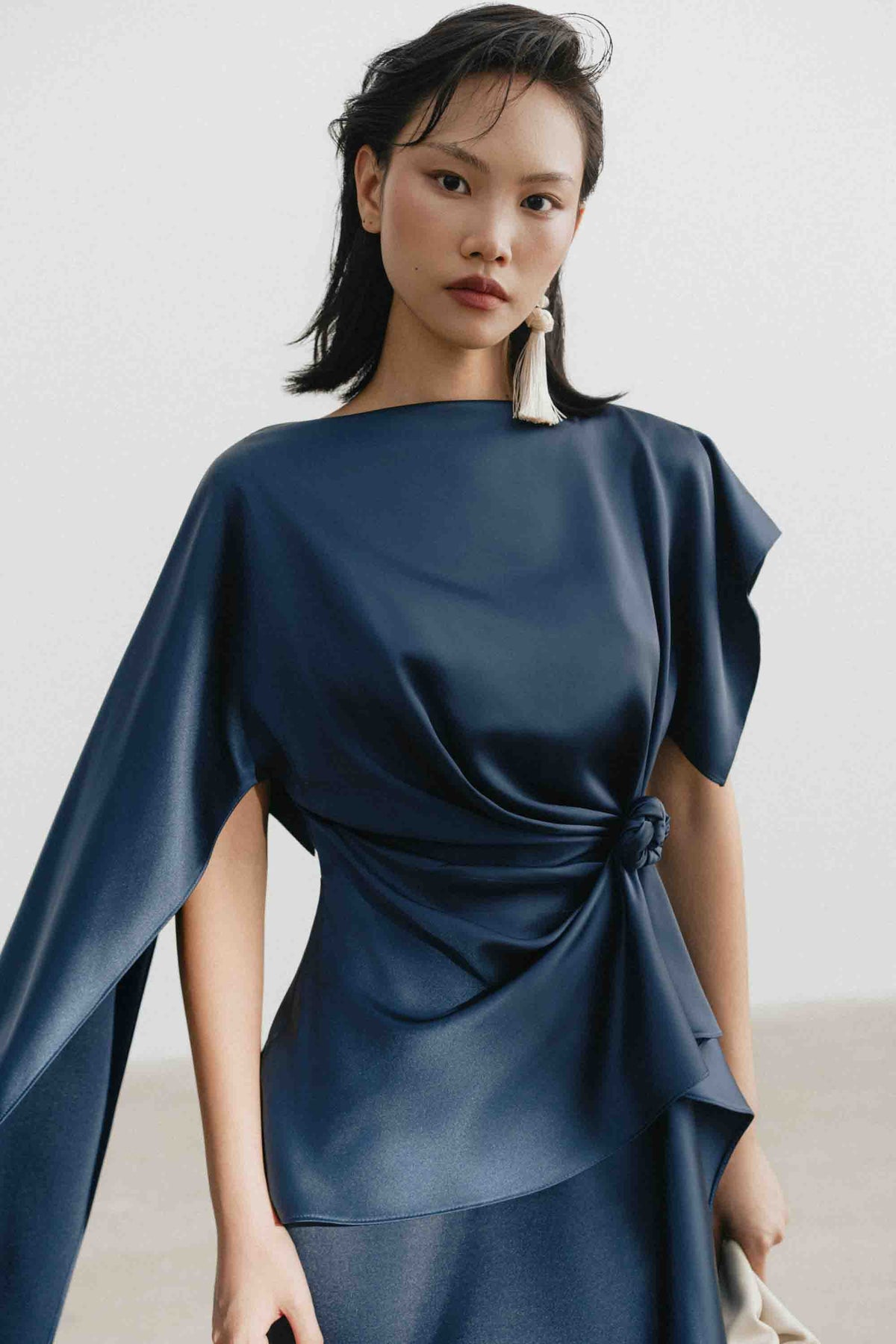 Silk Asymmetric Draped Pencil Dress