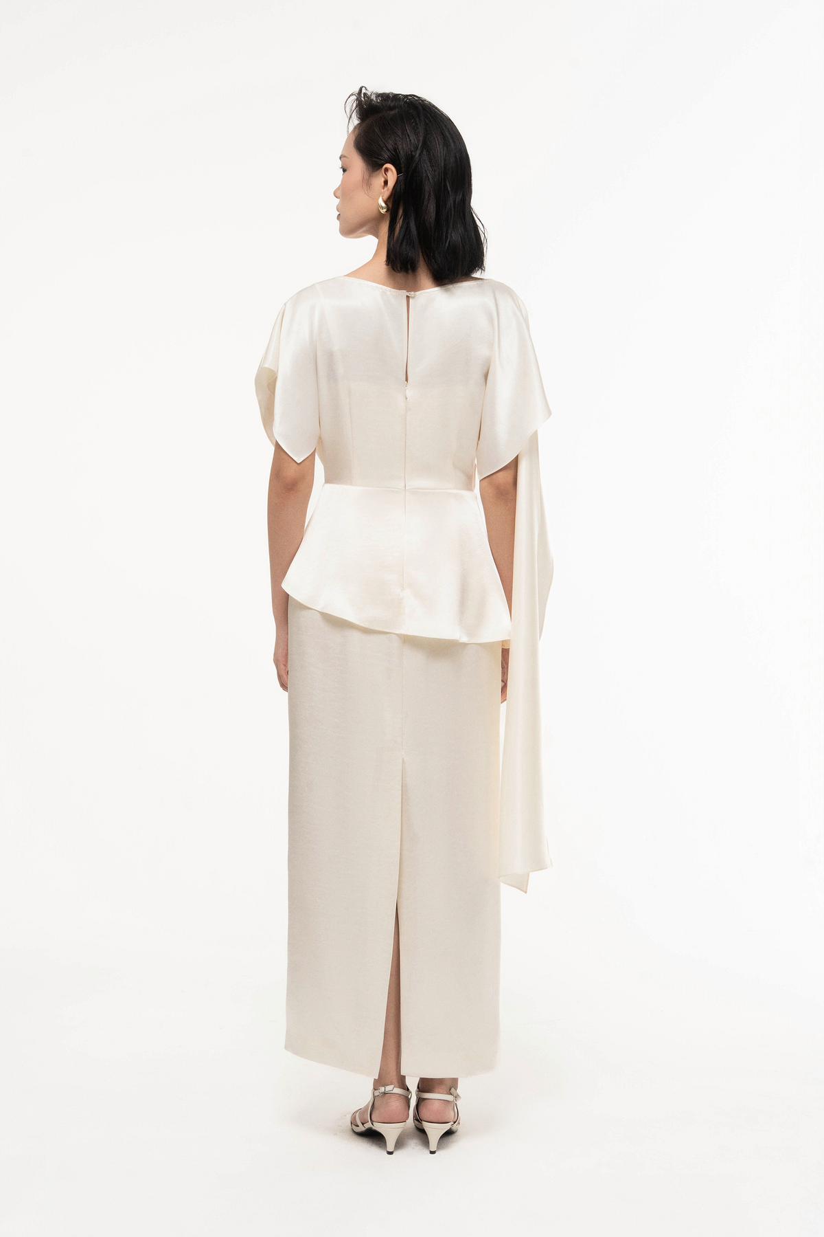 Silk Asymmetric Draped Pencil Dress